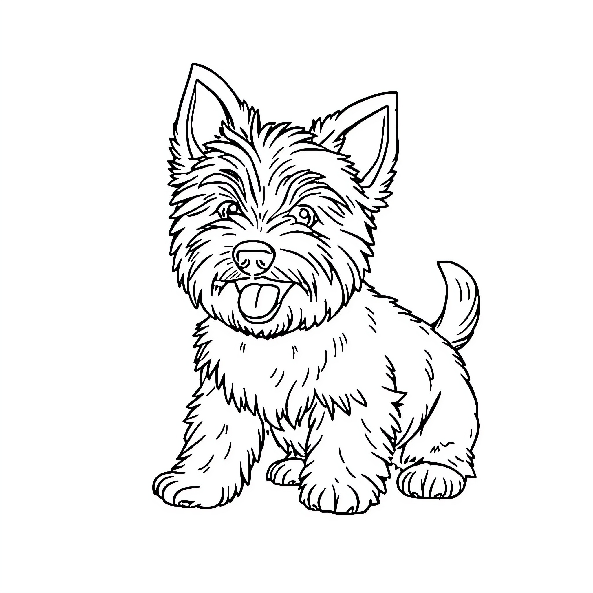 Westie puppy in playful mood Coloring Page (free black-and-white line drawing printable PDF for all, from beginners to advanced learners, including children, teens, adults, and seniors)