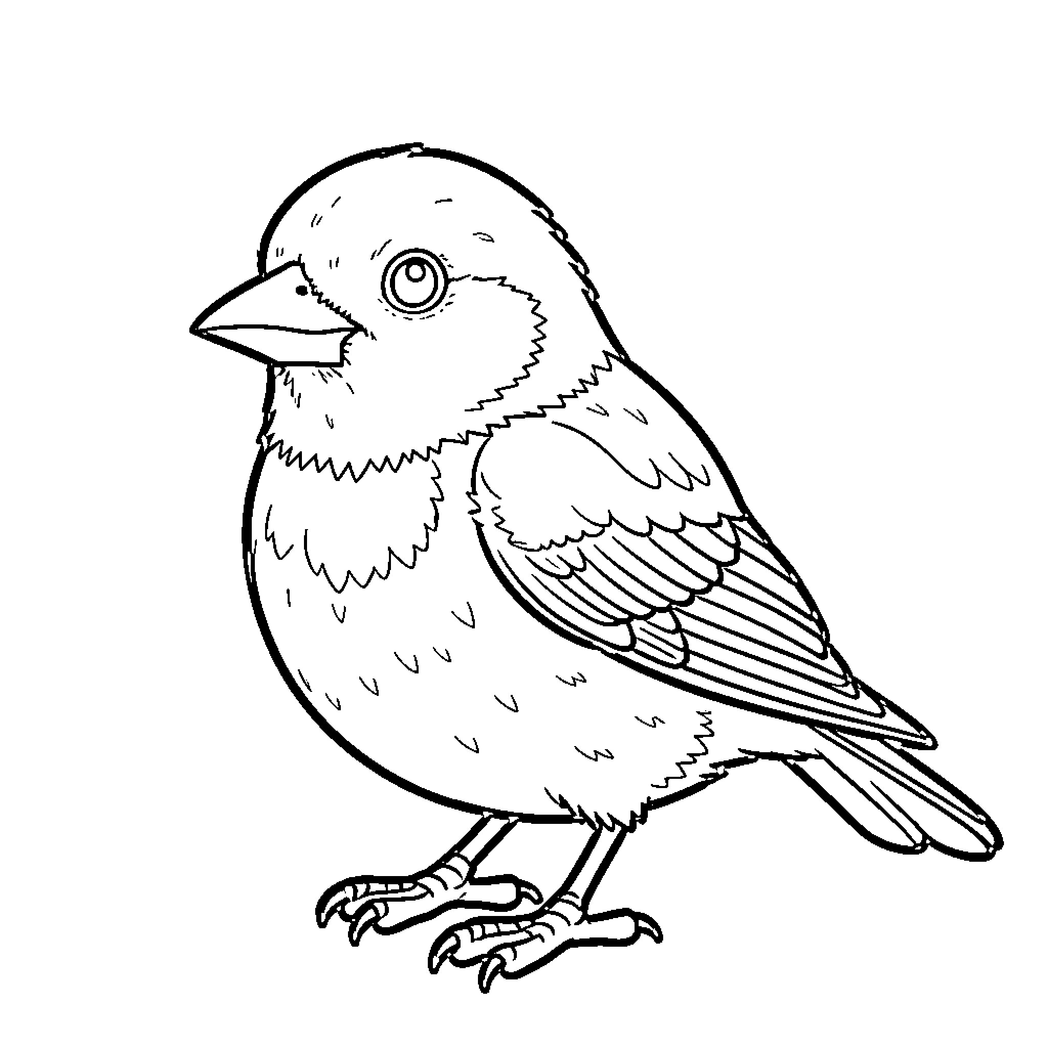 Sparrow standing alertly on a plain background Coloring Page (free black-and-white line drawing printable PDF for all, from beginners to advanced learners, including children, teens, adults, and seniors)