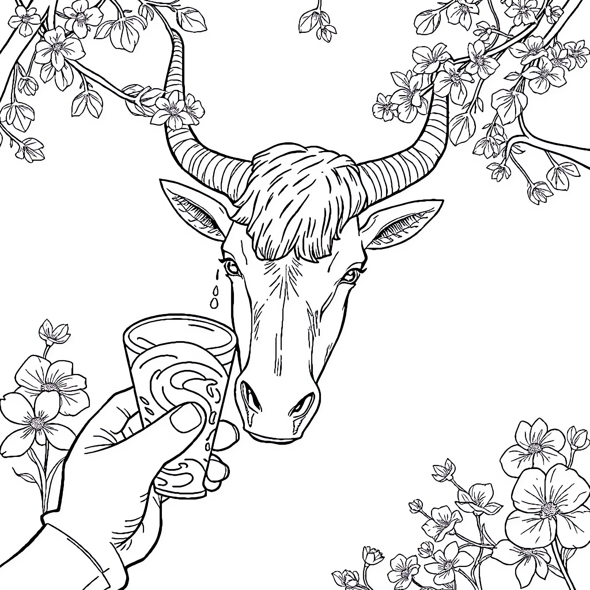 Unicorn in Floral Wonderland Coloring Page (free black-and-white line drawing printable PDF for all, from beginners to advanced learners, including children, teens, adults, and seniors)