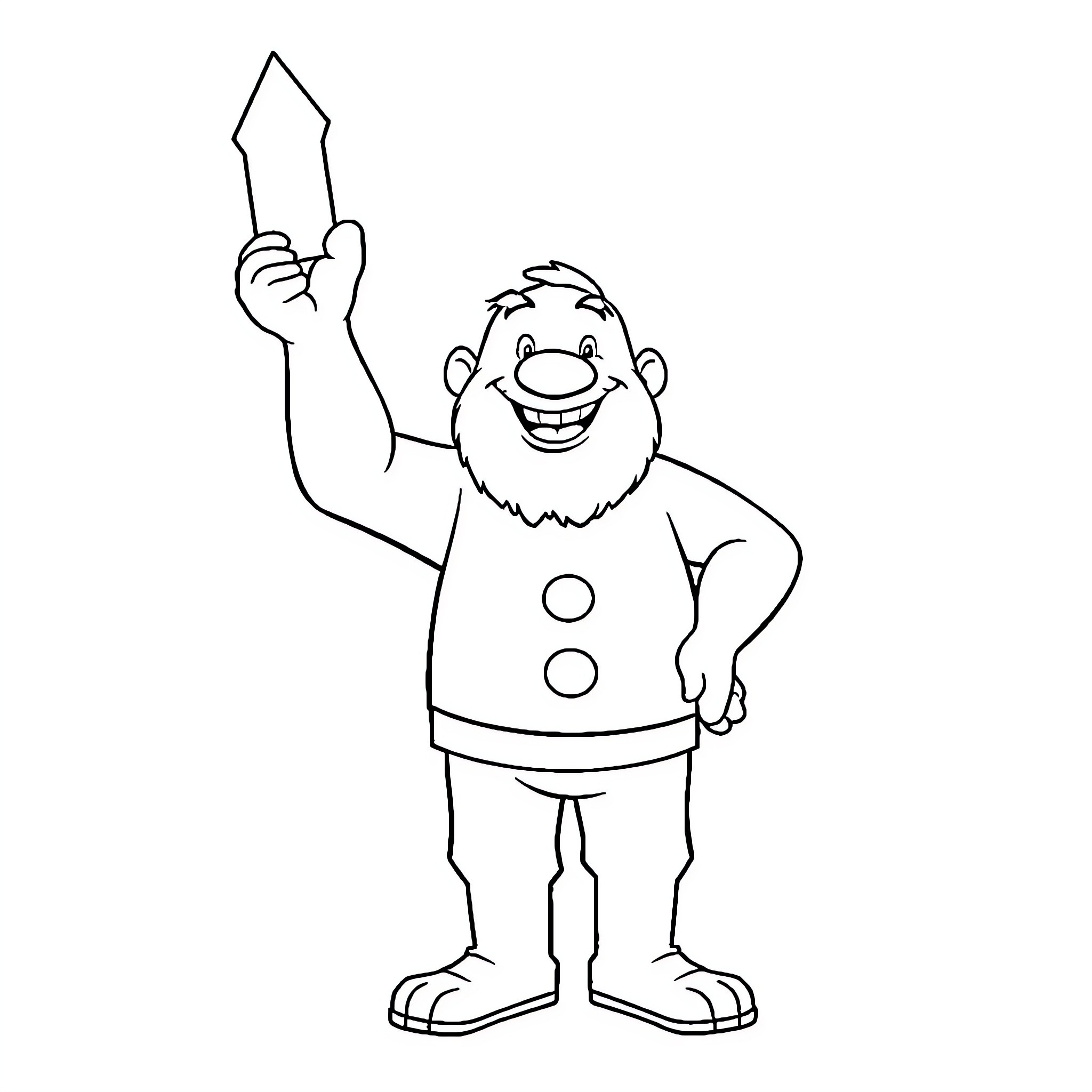 Arthur the Friendly Giant Holding a Spear Coloring Page (free black-and-white line drawing printable PDF for all, from beginners to advanced learners, including children, teens, adults, and seniors)