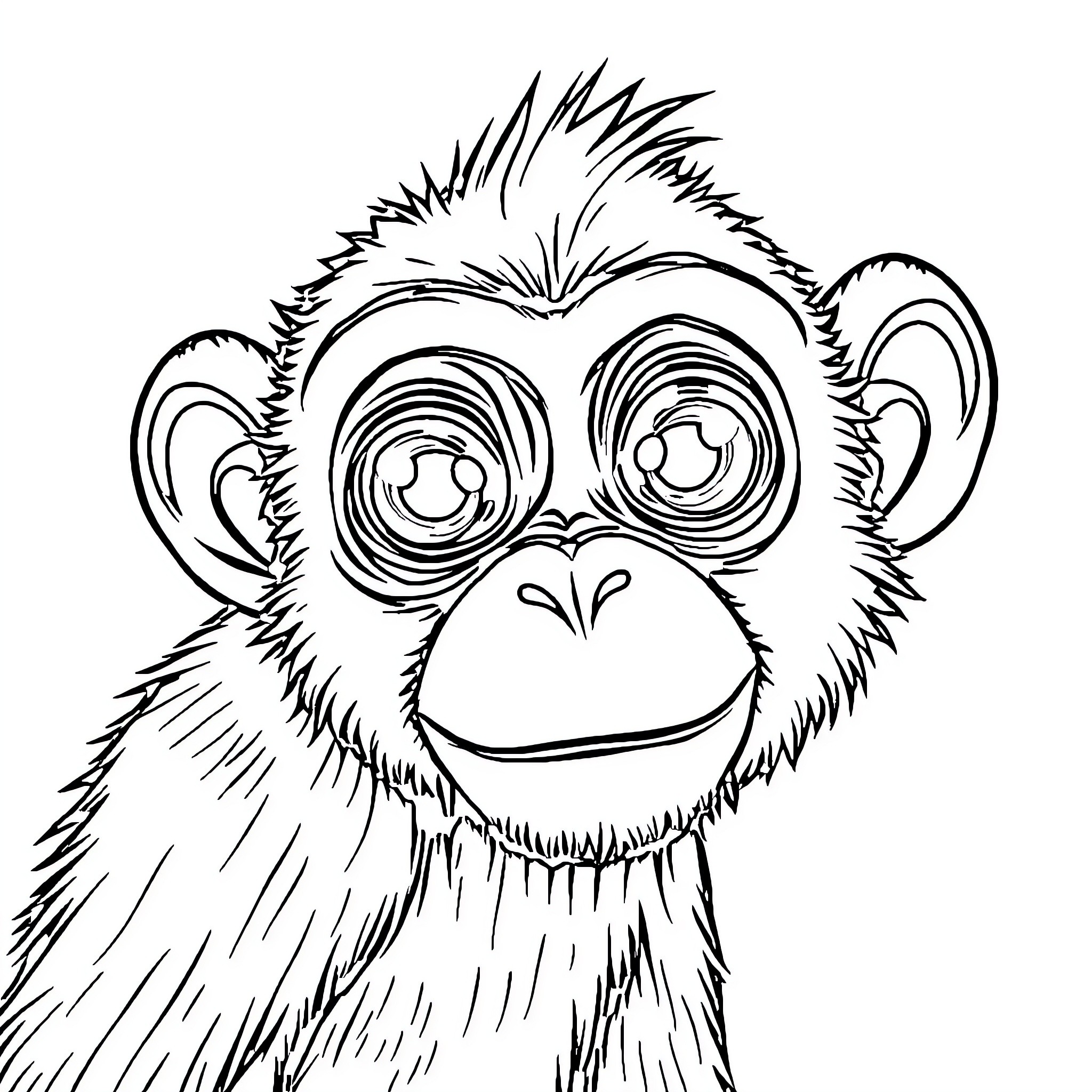 Monkey with amusing expression Coloring Page (free black-and-white line drawing printable PDF for all, from beginners to advanced learners, including children, teens, adults, and seniors)