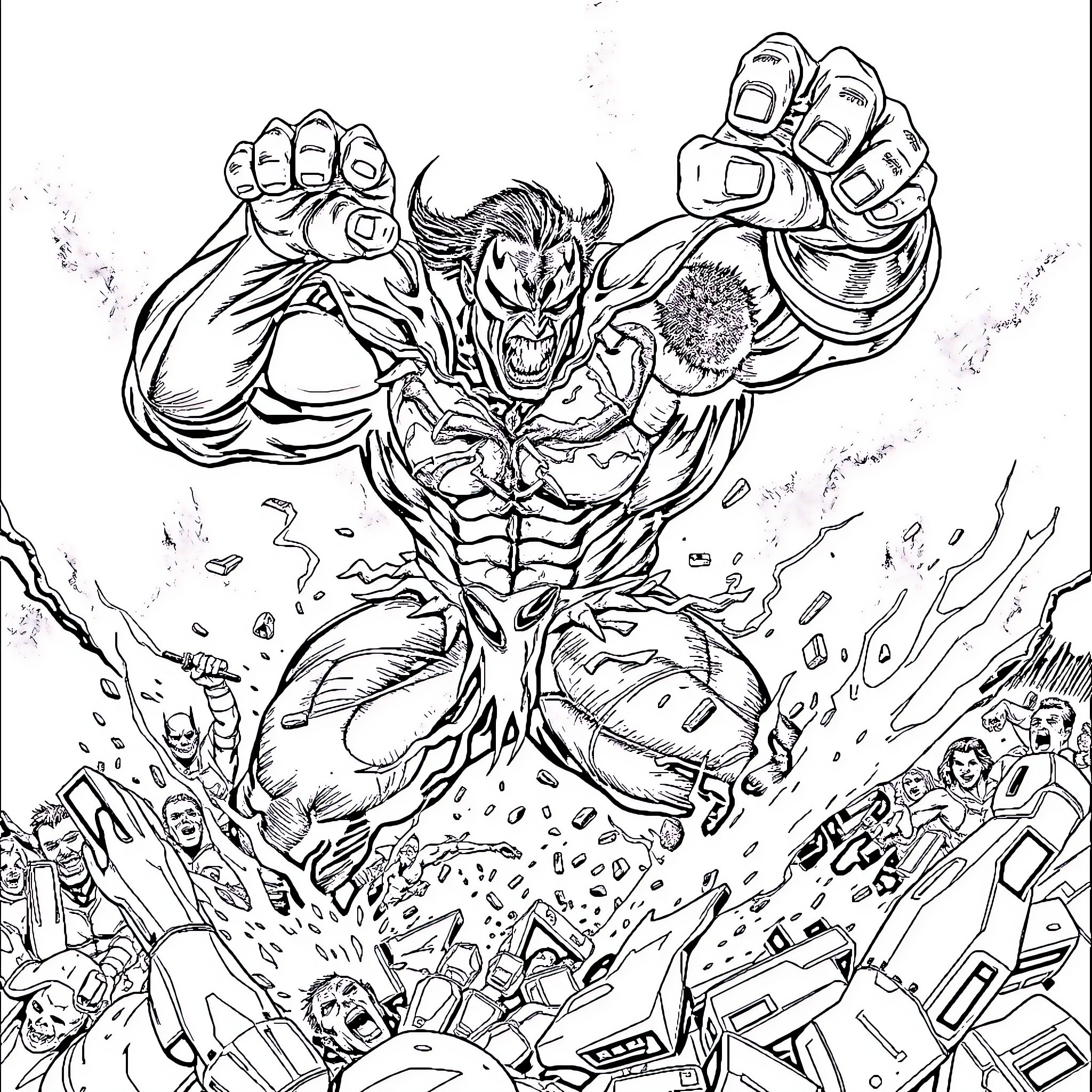 Spawn Unleashing Powerful Supernatural Abilities Coloring Page (free black-and-white line drawing printable PDF for all, from beginners to advanced learners, including children, teens, adults, and seniors)