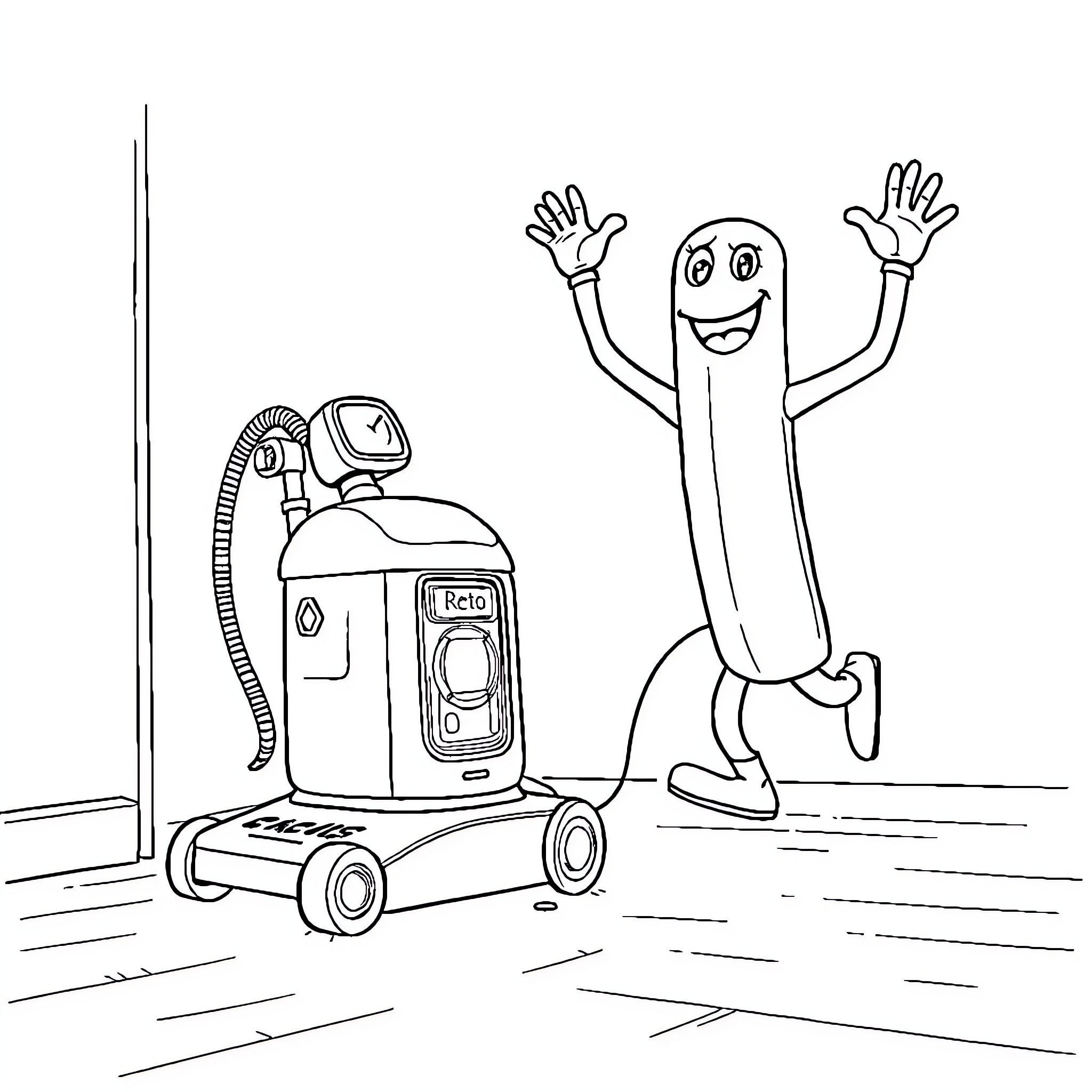 Robot assistant happily interacting with a smiling character Coloring Page (free black-and-white line drawing printable PDF for all, from beginners to advanced learners, including children, teens, adults, and seniors)