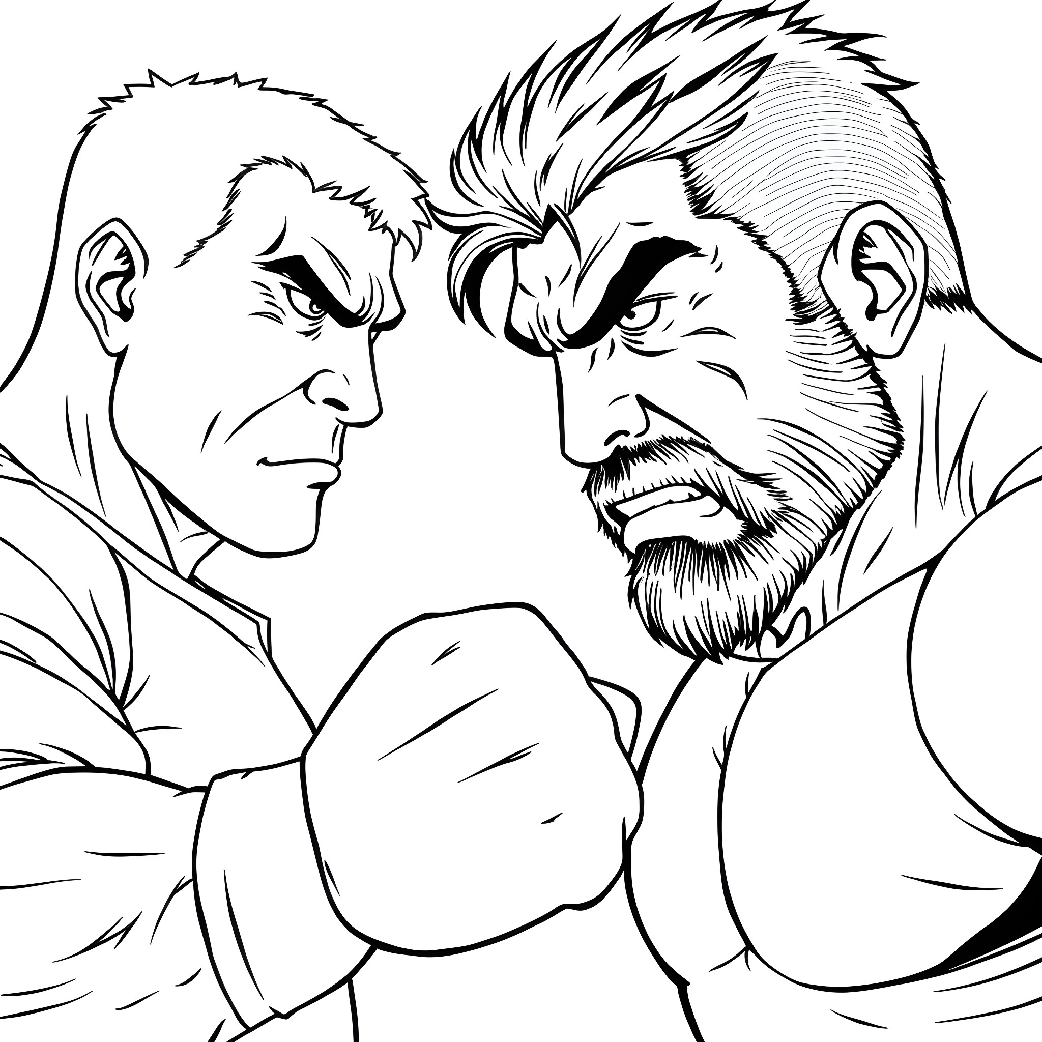 Hogan's Tough Confrontation Coloring Page (free black-and-white line drawing printable PDF for all, from beginners to advanced learners, including children, teens, adults, and seniors)