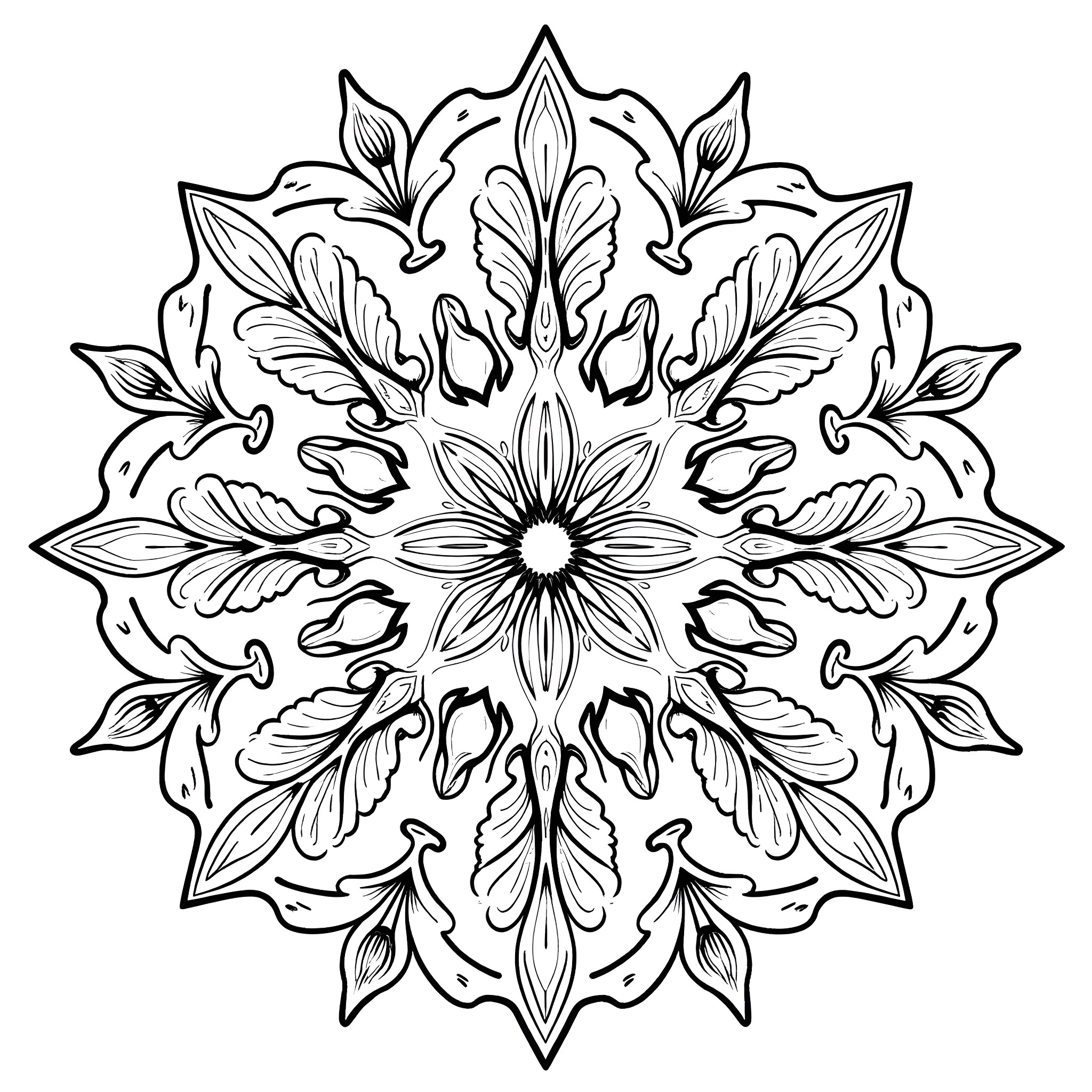Cannabis Decorative Floral Mandala Coloring Page (free black-and-white line drawing printable PDF for all, from beginners to advanced learners, including children, teens, adults, and seniors)