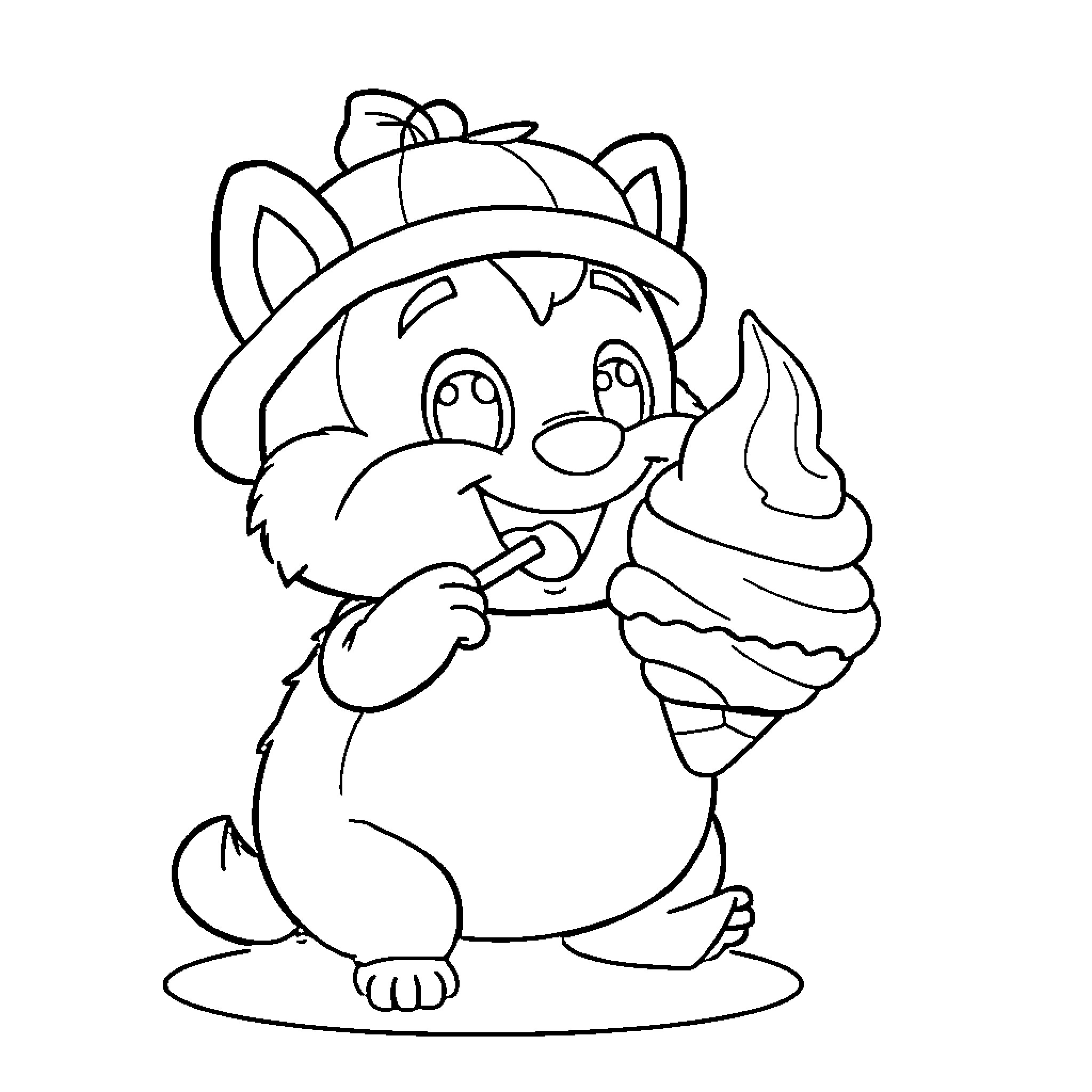 Chimuelo enjoying a tasty ice cream treat Coloring Page (free black-and-white line drawing printable PDF for all, from beginners to advanced learners, including children, teens, adults, and seniors)