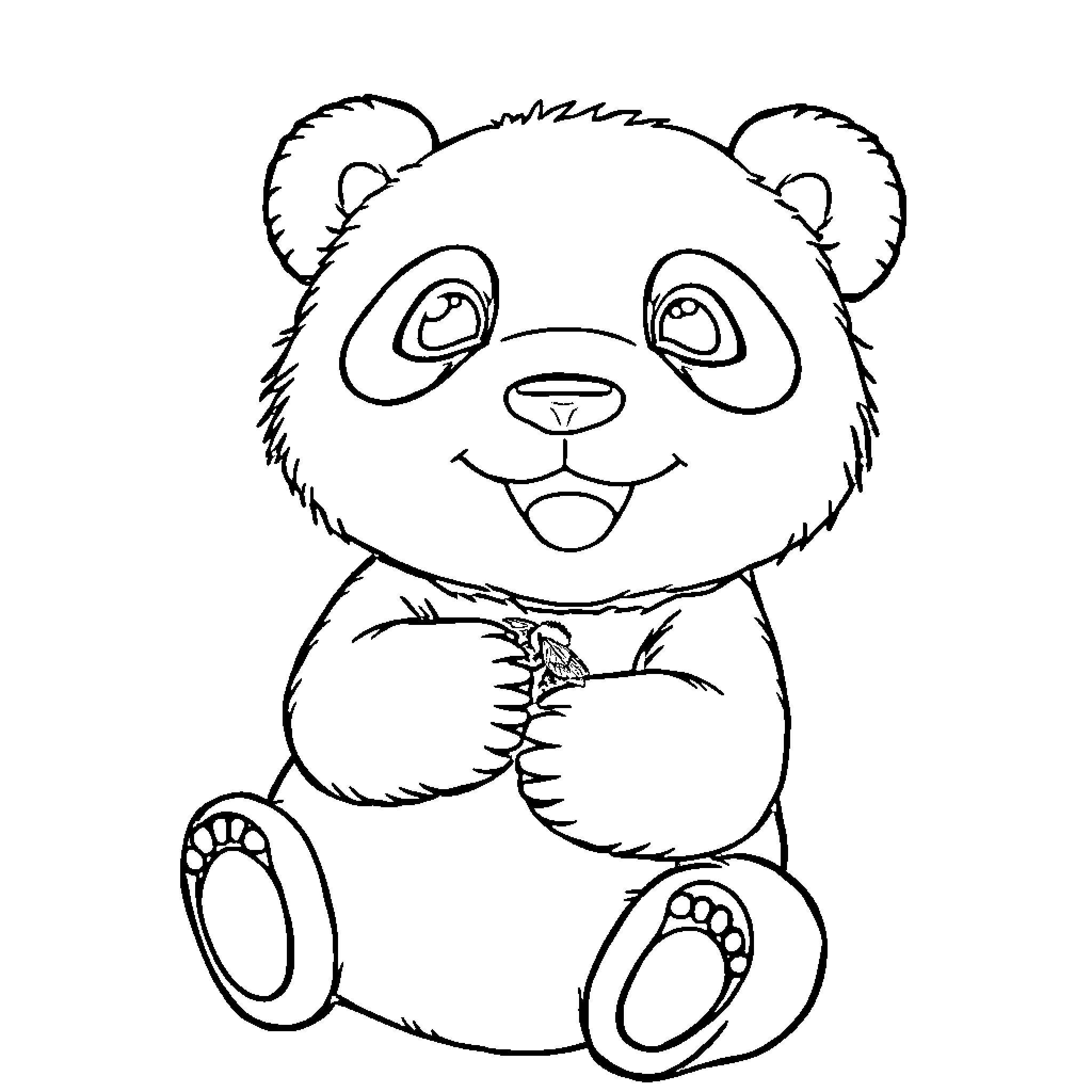 Panda smiling happily in sketch style Coloring Page (free black-and-white line drawing printable PDF for all, from beginners to advanced learners, including children, teens, adults, and seniors)