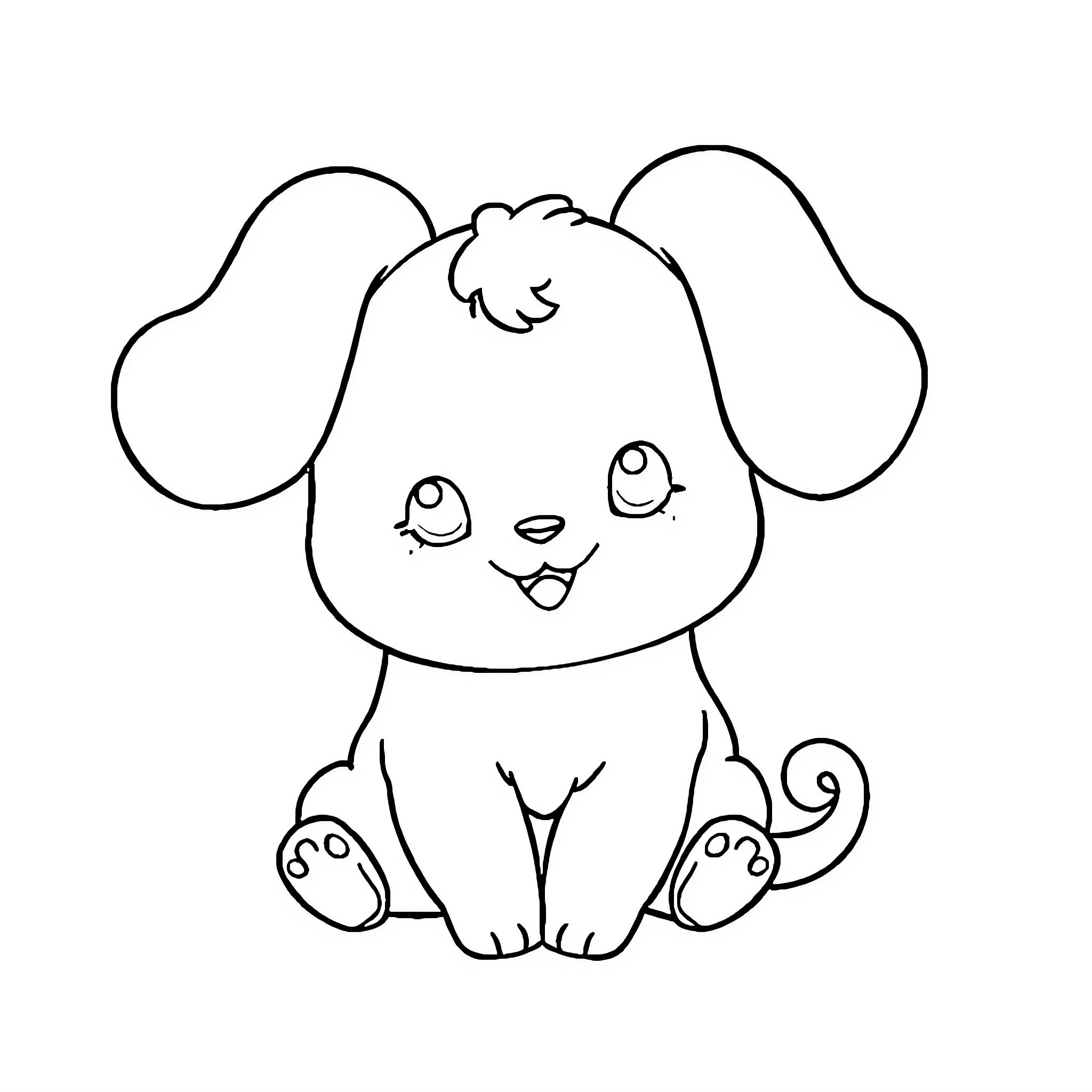 Cinnamoroll sitting happily in the scene Coloring Page (free black-and-white line drawing printable PDF for all, from beginners to advanced learners, including children, teens, adults, and seniors)