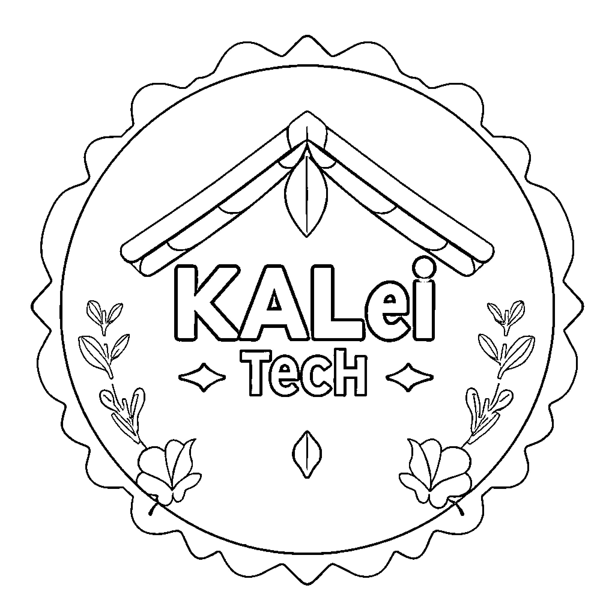 Logo of KALei Tech company Coloring Page (free black-and-white line drawing printable PDF for all, from beginners to advanced learners, including children, teens, adults, and seniors)