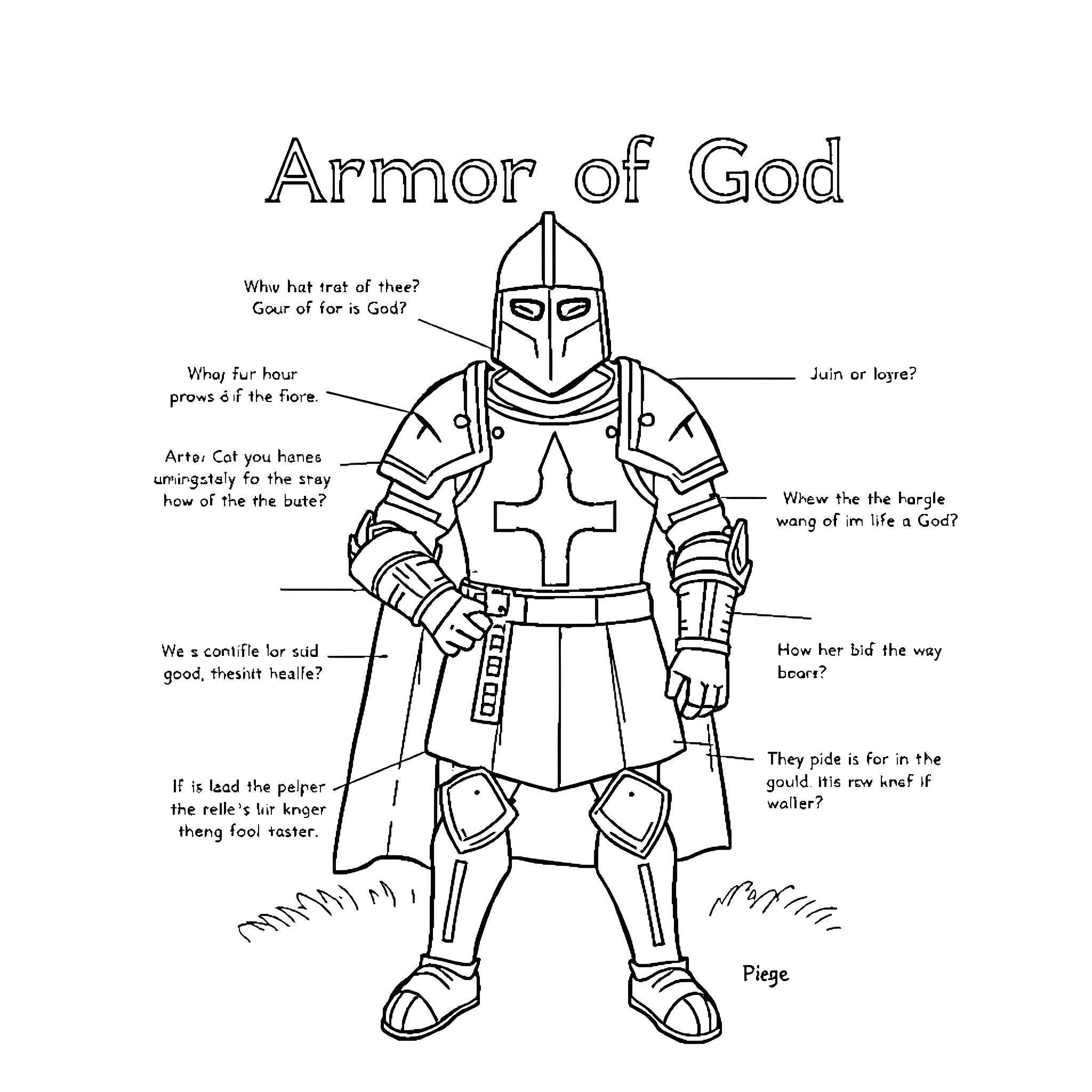 Armor of God: A Contemplative Illustration Coloring Page (free black-and-white line drawing printable PDF for all, from beginners to advanced learners, including children, teens, adults, and seniors)