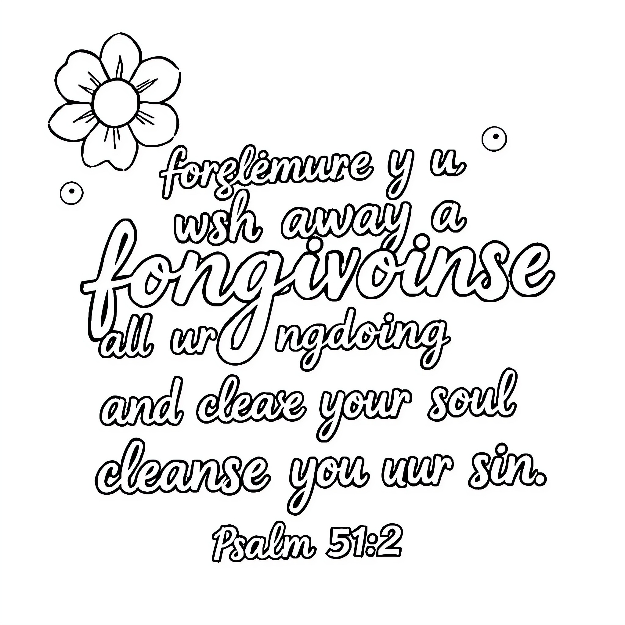Psalm of Forgiveness and Cleansing Coloring Page (free black-and-white line drawing printable PDF for all, from beginners to advanced learners, including children, teens, adults, and seniors)
