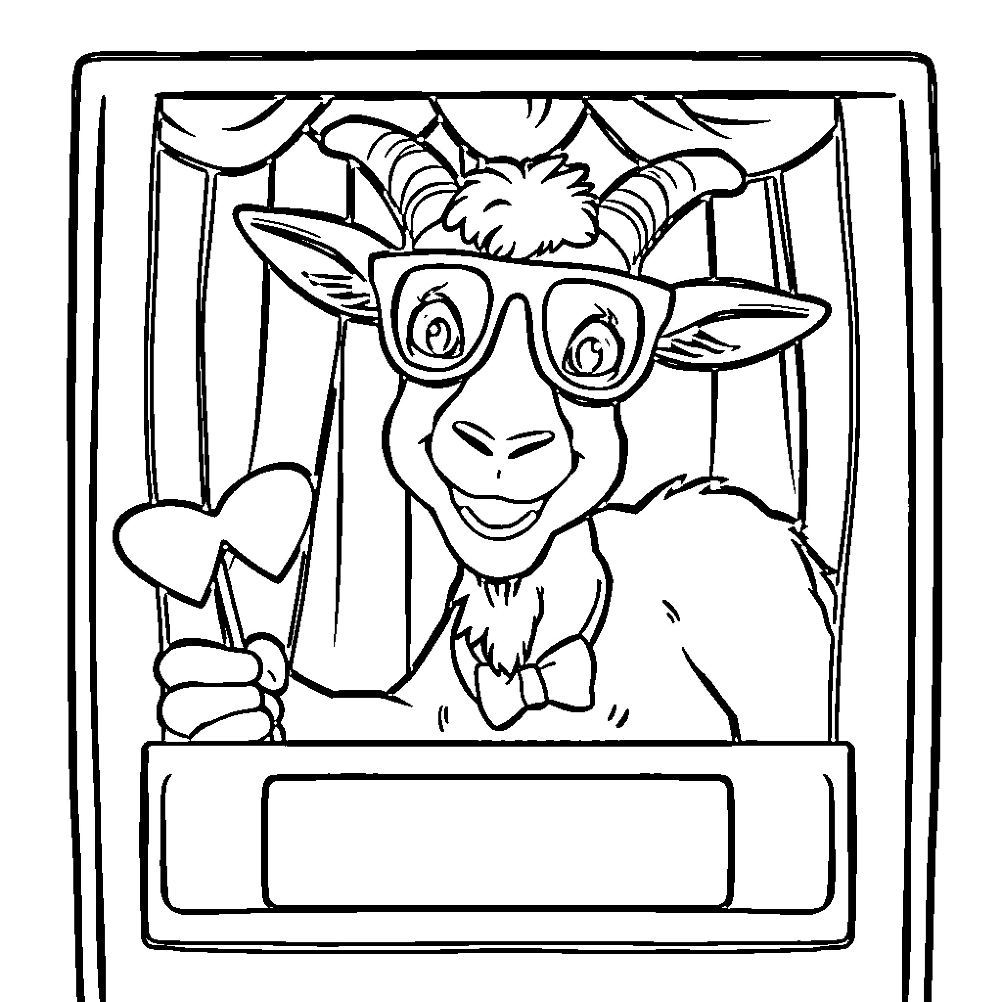 Goat posing playfully in costume Coloring Page (free black-and-white line drawing printable PDF for all, from beginners to advanced learners, including children, teens, adults, and seniors)
