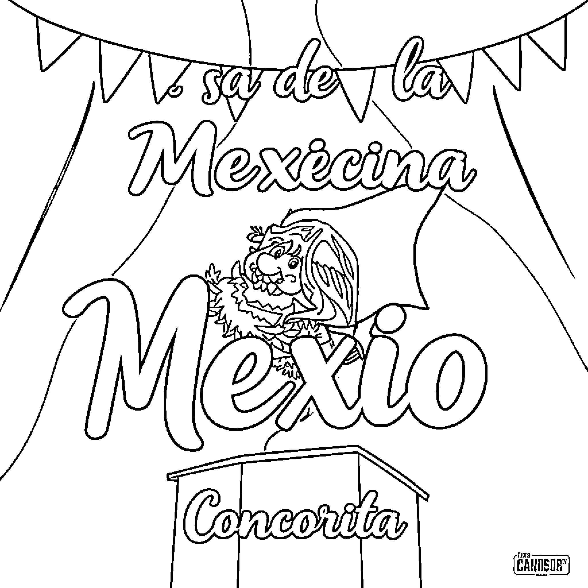 Bandera celebrating Mexican culture and heritage Coloring Page (free black-and-white line drawing printable PDF for all, from beginners to advanced learners, including children, teens, adults, and seniors)