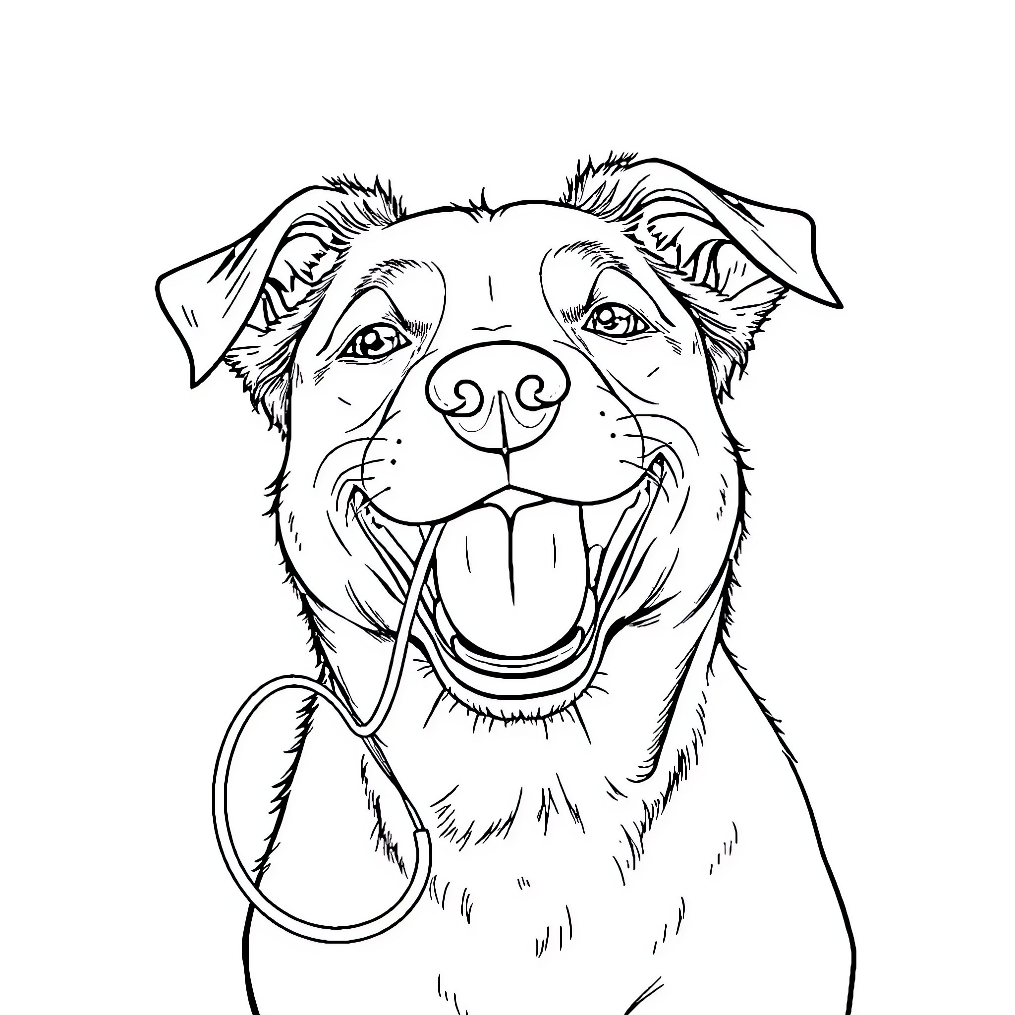 Dog Happily Smiling at the Camera Coloring Page (free black-and-white line drawing printable PDF for all, from beginners to advanced learners, including children, teens, adults, and seniors)