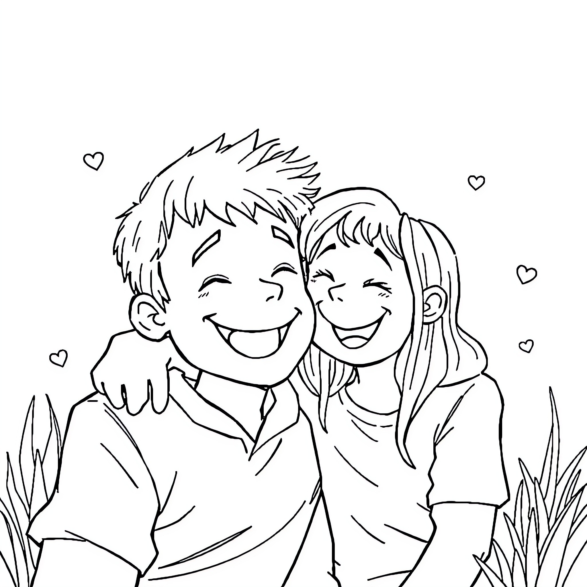 Zach and his friend sharing a happy moment Coloring Page (free black-and-white line drawing printable PDF for all, from beginners to advanced learners, including children, teens, adults, and seniors)