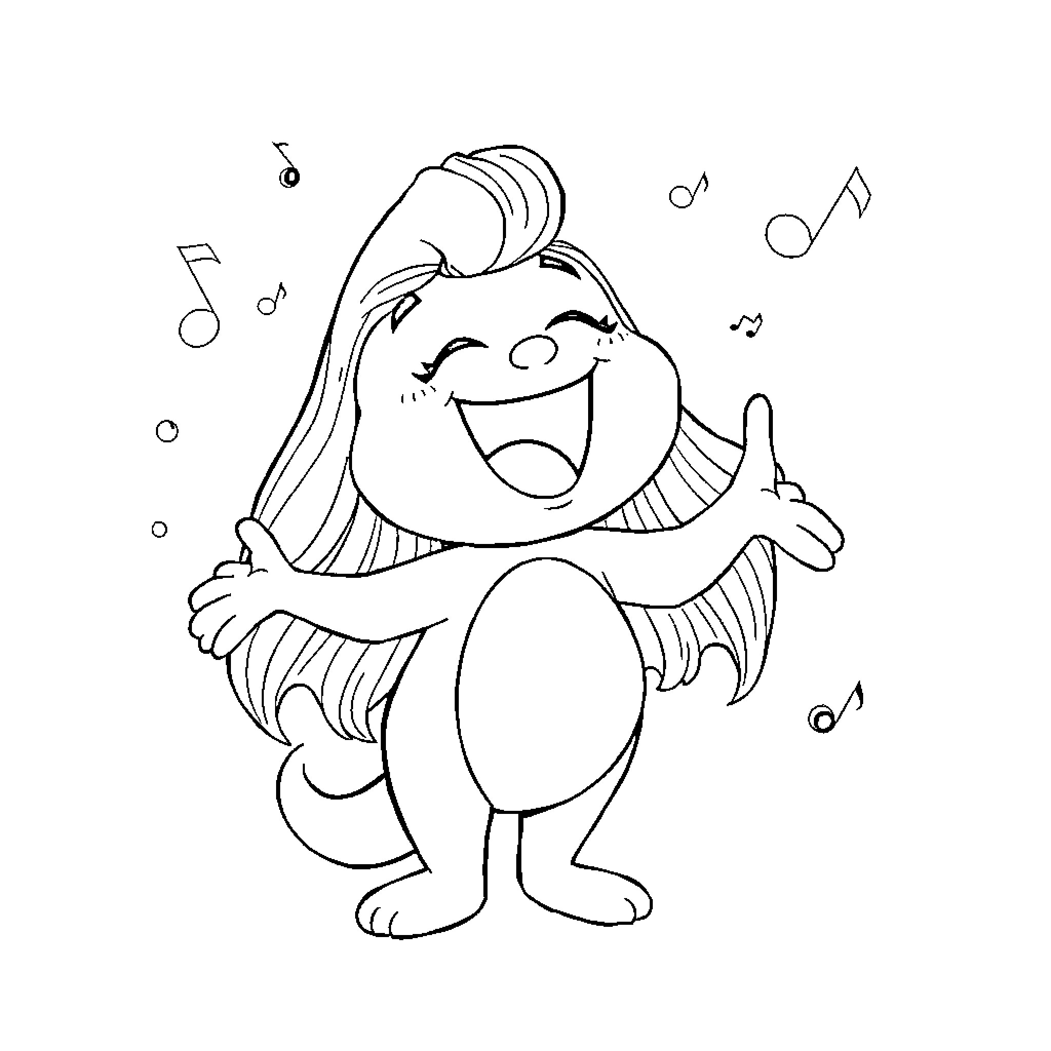 Bluey singing and dancing joyfully Coloring Page (free black-and-white line drawing printable PDF for all, from beginners to advanced learners, including children, teens, adults, and seniors)