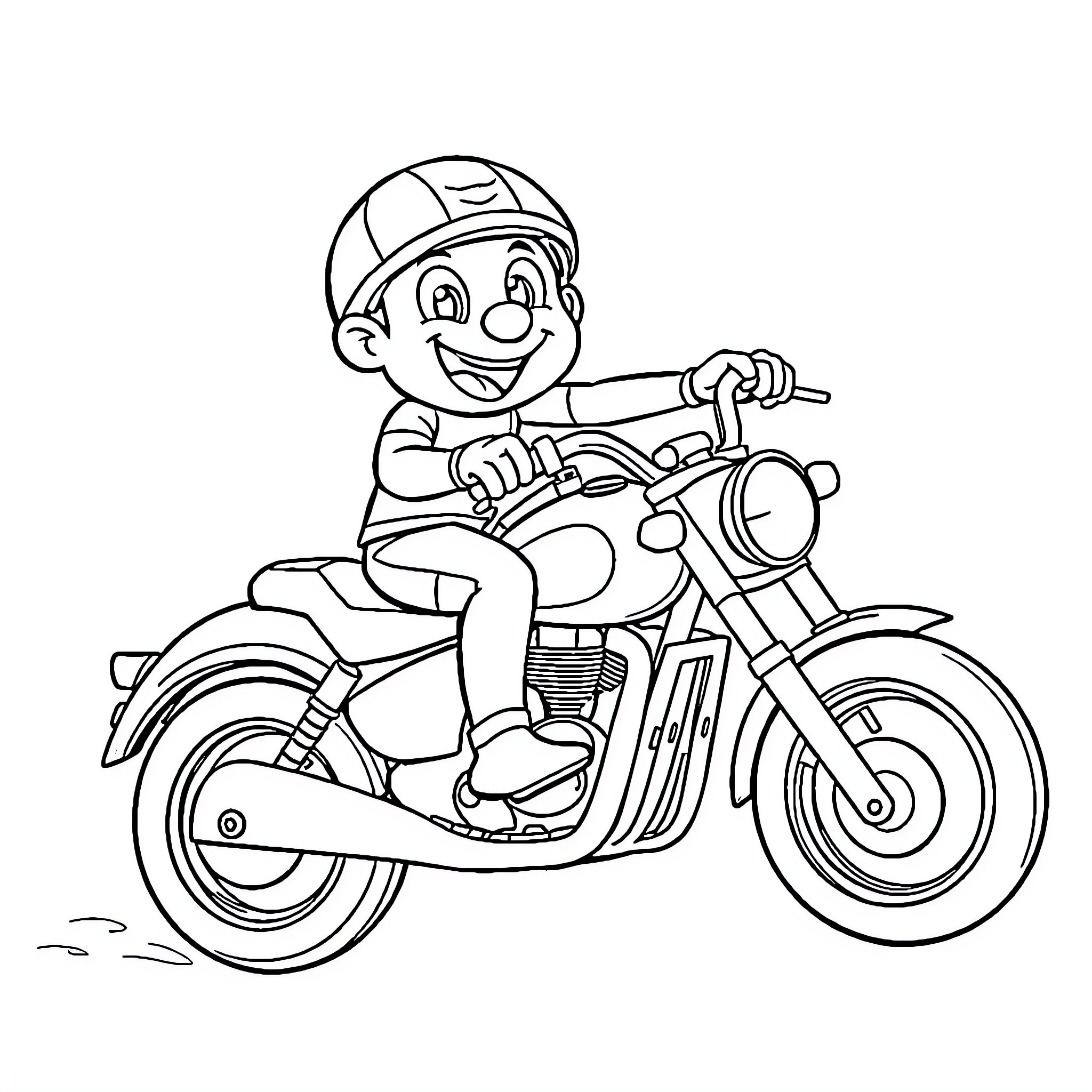 Bluey riding a motorcycle with joy Coloring Page (free black-and-white line drawing printable PDF for all, from beginners to advanced learners, including children, teens, adults, and seniors)
