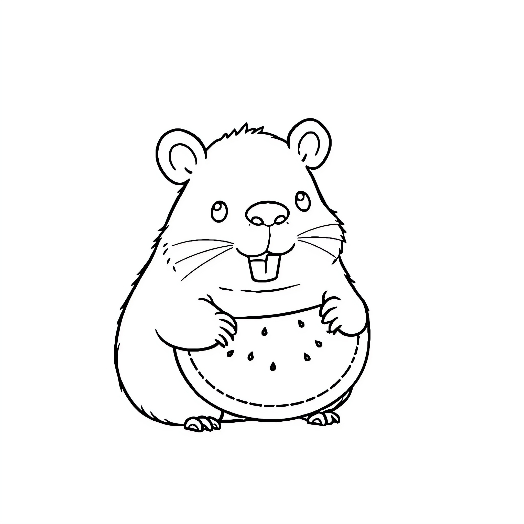 Capybara eating a watermelon Coloring Page (free black-and-white line drawing printable PDF for all, from beginners to advanced learners, including children, teens, adults, and seniors)