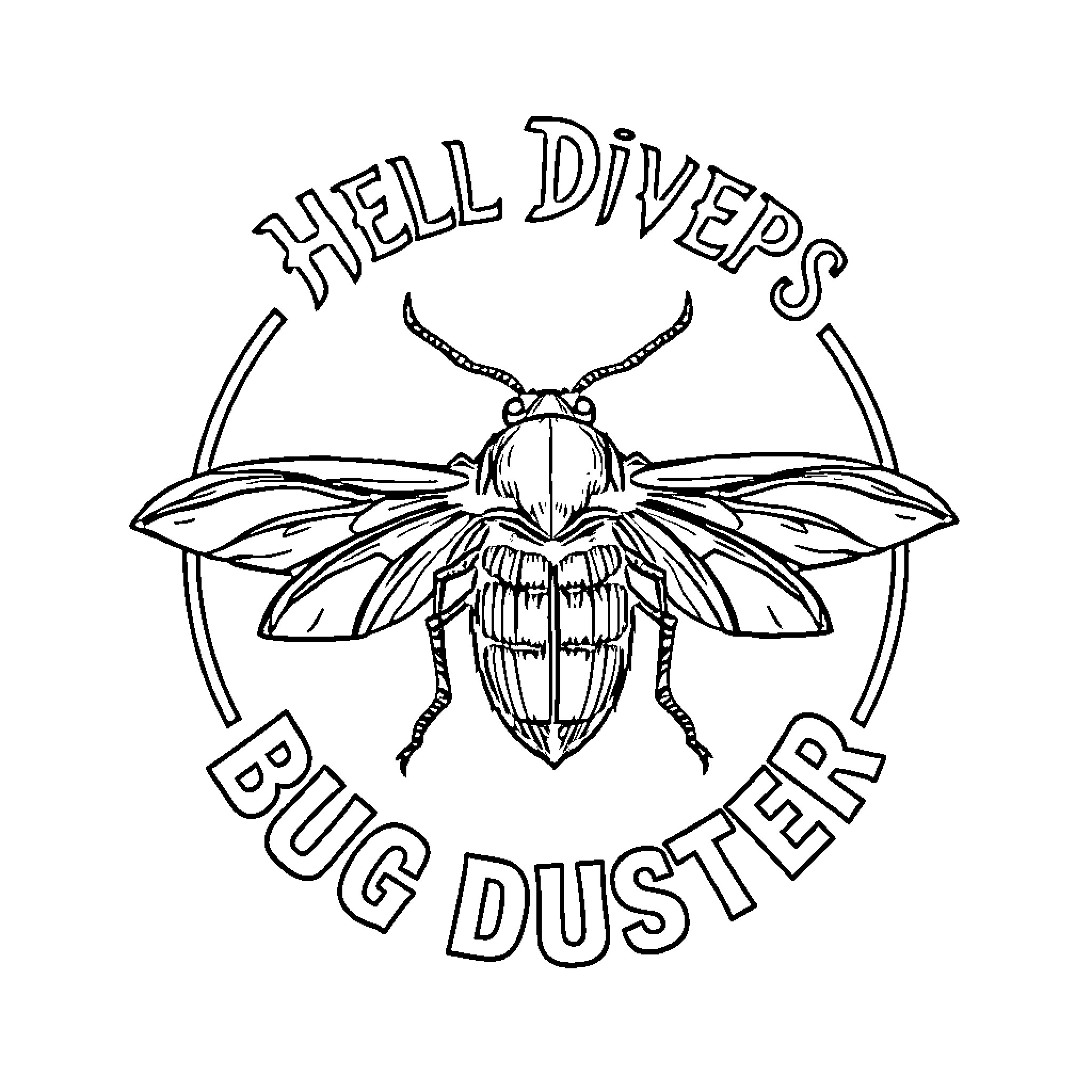 Hell Divers Bug Duster: Detailed Insect Illustration Coloring Page (free black-and-white line drawing printable PDF for all, from beginners to advanced learners, including children, teens, adults, and seniors)