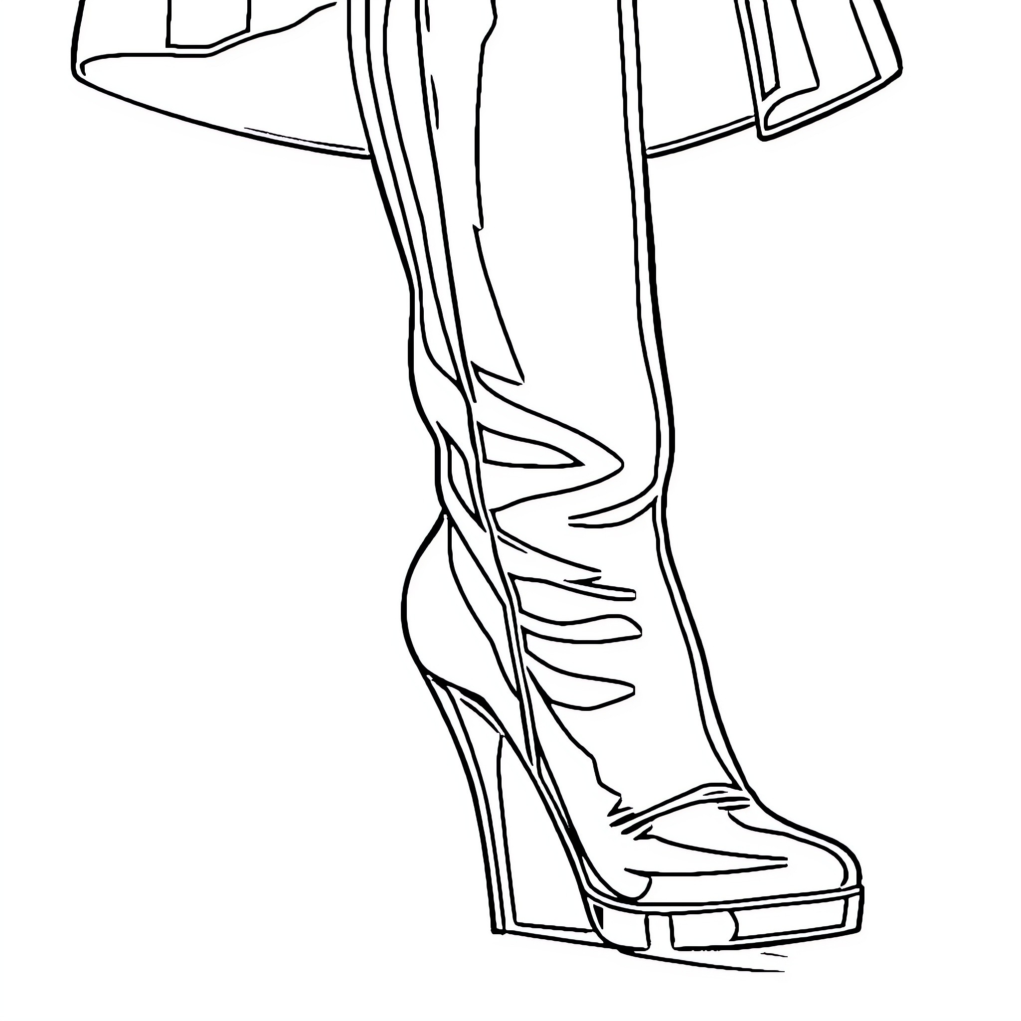 Boot with Flowing Fabric Design Coloring Page (free black-and-white line drawing printable PDF for all, from beginners to advanced learners, including children, teens, adults, and seniors)