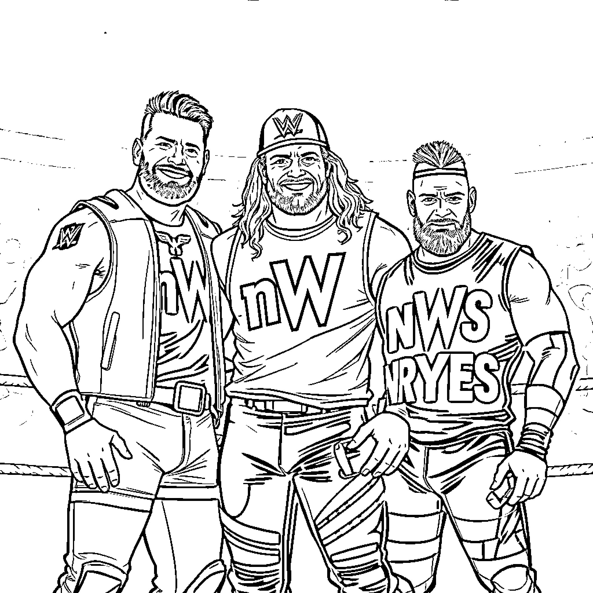 Wrestlers in intense battle poses Coloring Page (free black-and-white line drawing printable PDF for all, from beginners to advanced learners, including children, teens, adults, and seniors)