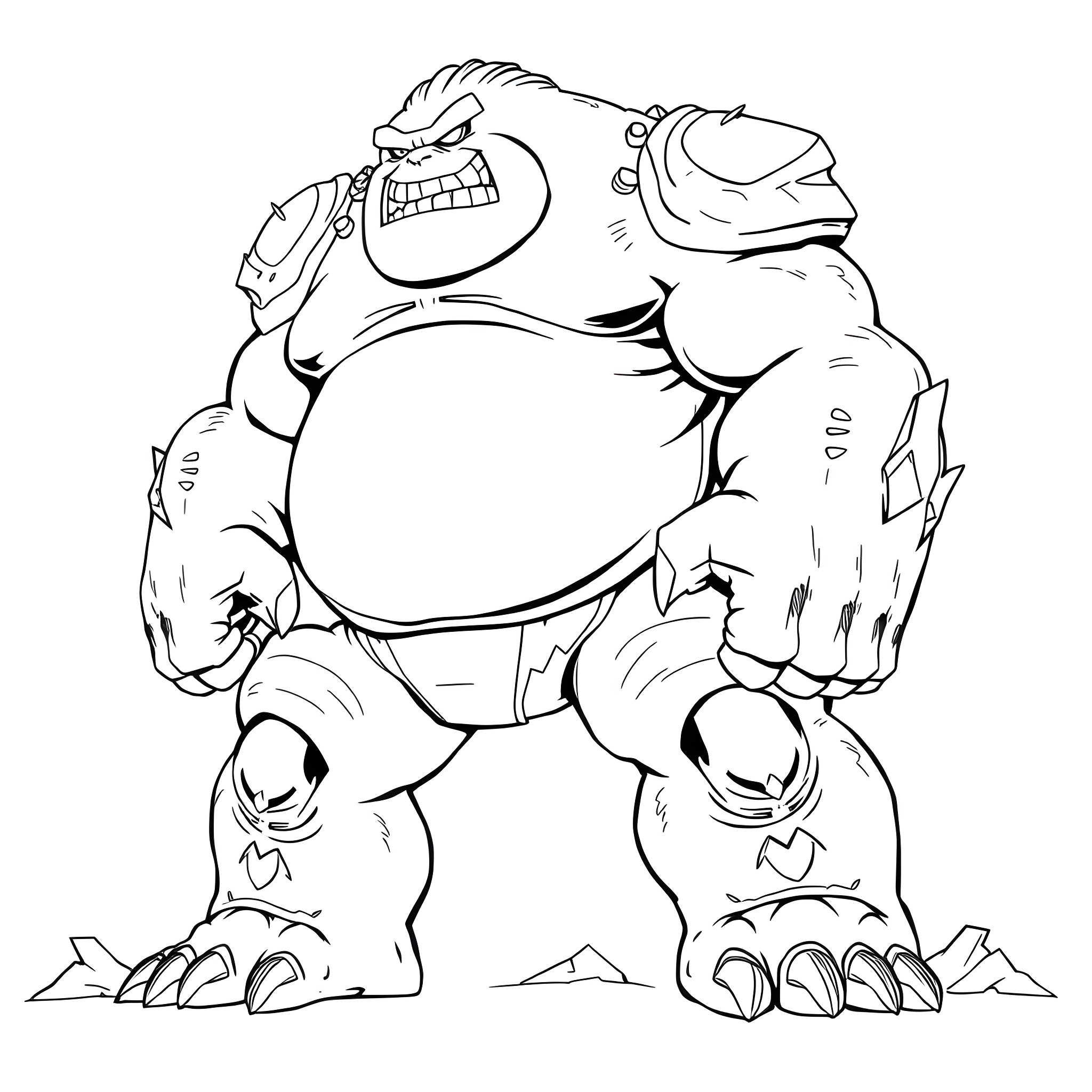 Blob Angry Muscular Character in Cartoon Style Coloring Page (free black-and-white line drawing printable PDF for all, from beginners to advanced learners, including children, teens, adults, and seniors)