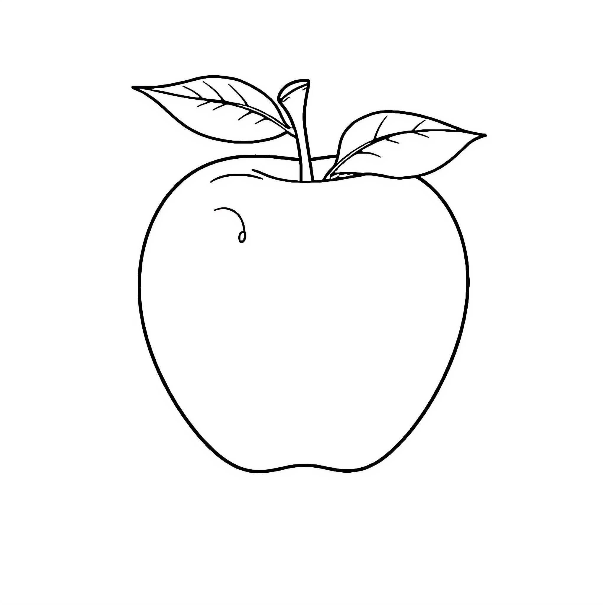 Red Apple with Leaves Coloring Page (free black-and-white line drawing printable PDF for all, from beginners to advanced learners, including children, teens, adults, and seniors)