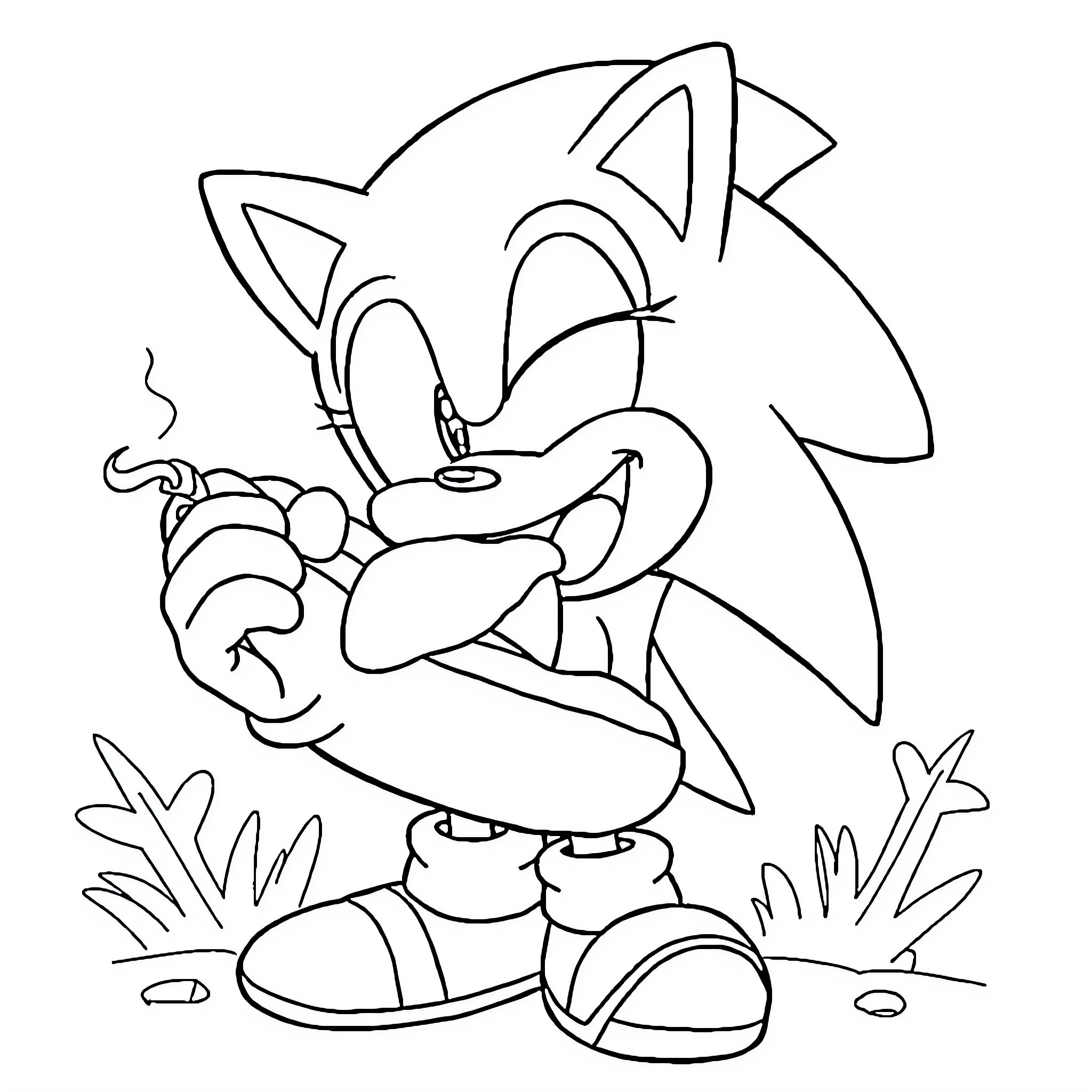Sonic the Hedgehog running through nature Coloring Page (free black-and-white line drawing printable PDF for all, from beginners to advanced learners, including children, teens, adults, and seniors)