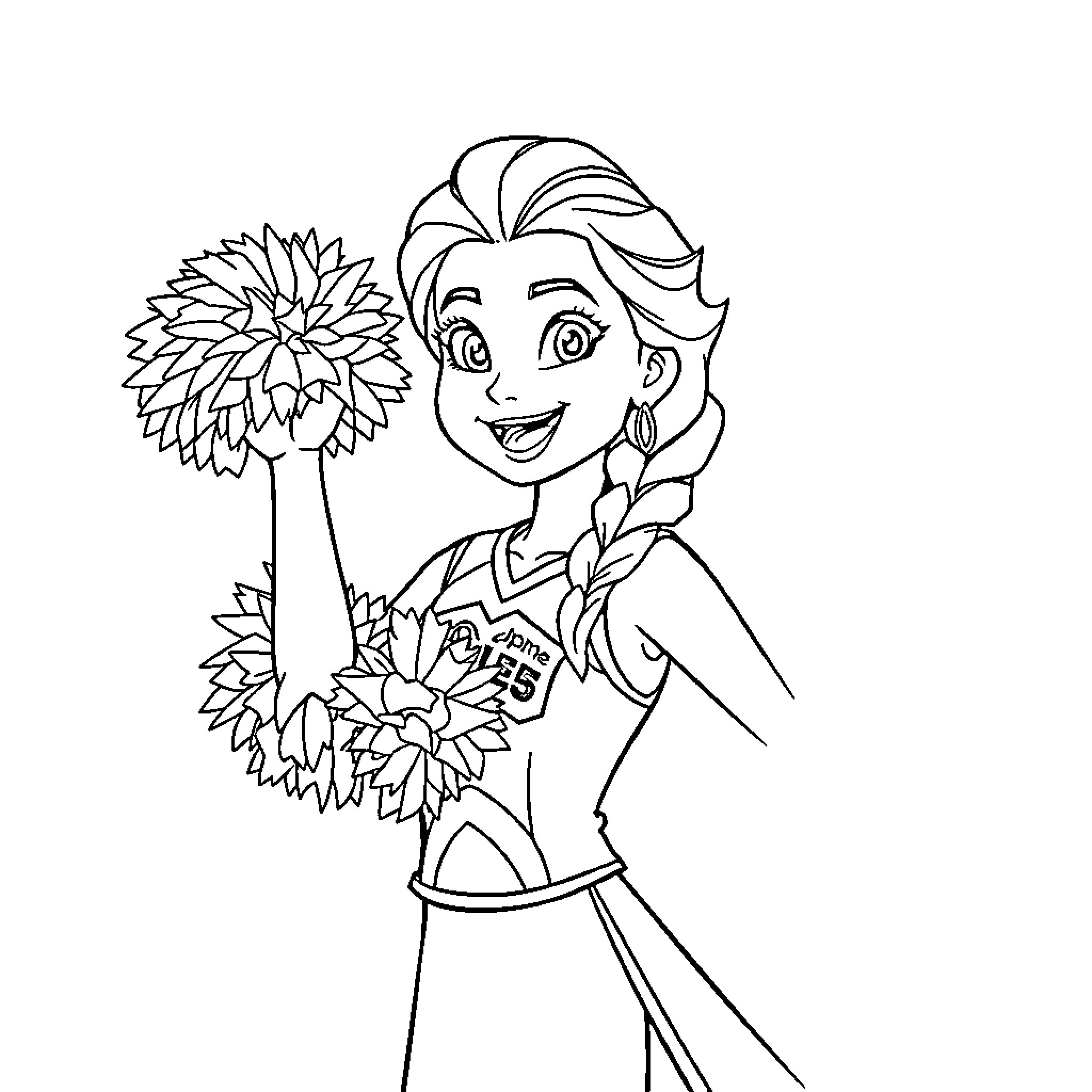 Elsa holding cheerful bouquet of flowers Coloring Page (free black-and-white line drawing printable PDF for all, from beginners to advanced learners, including children, teens, adults, and seniors)