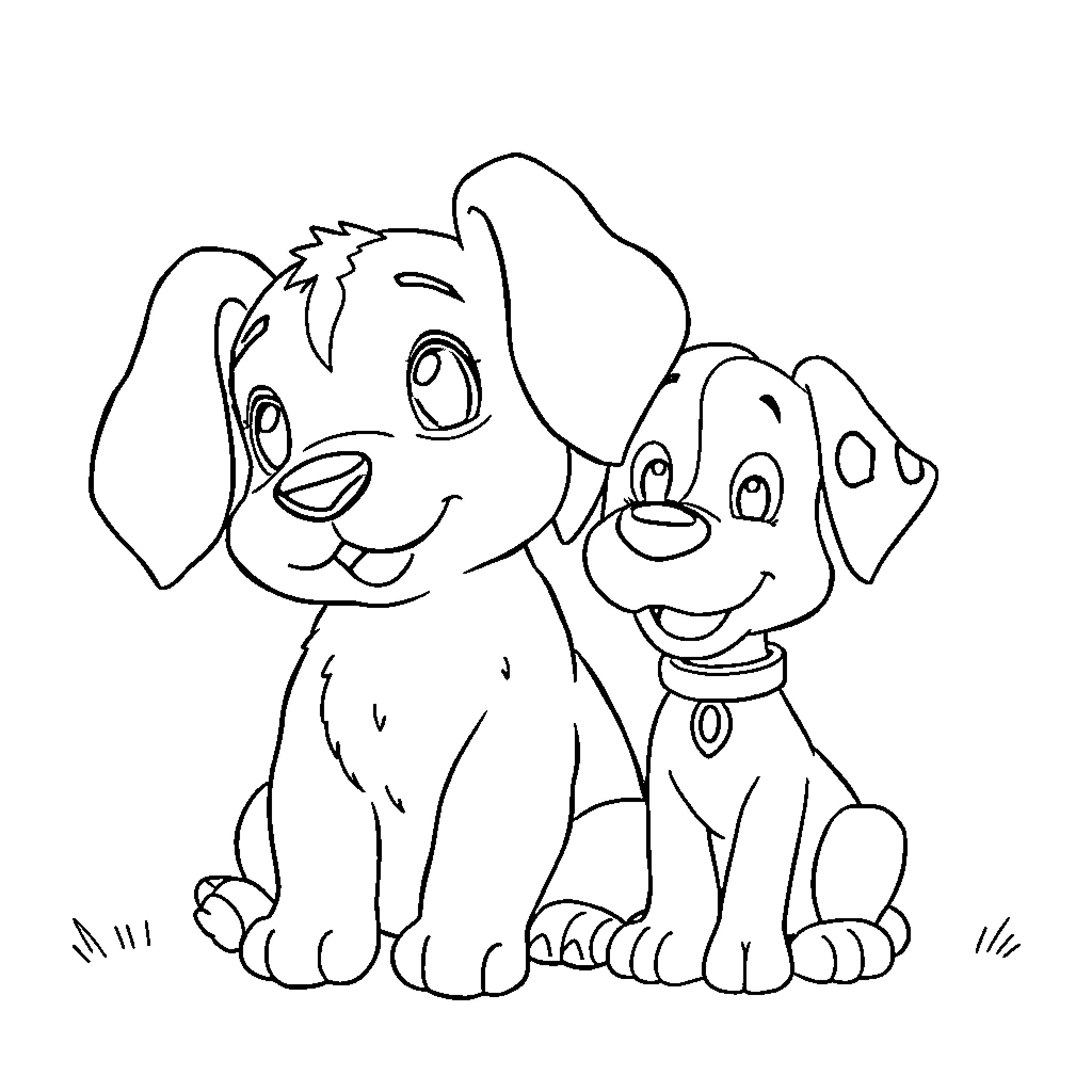 Cinnamonroll puppies playing happily together Coloring Page (free black-and-white line drawing printable PDF for all, from beginners to advanced learners, including children, teens, adults, and seniors)
