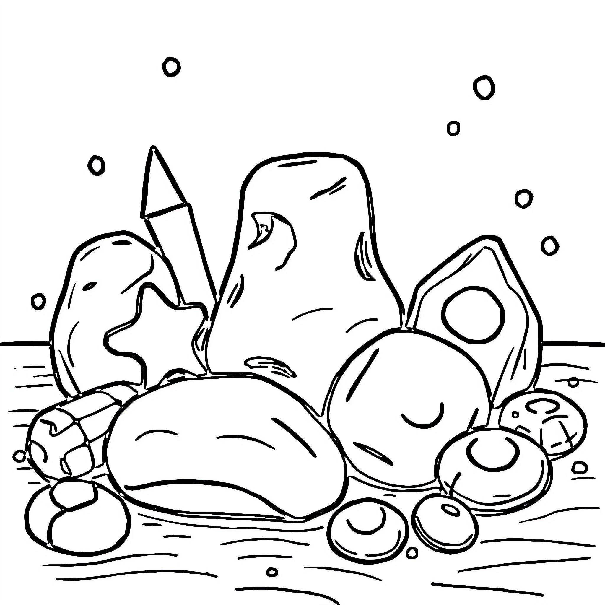 Playdoh characters in a playful scene Coloring Page (free black-and-white line drawing printable PDF for all, from beginners to advanced learners, including children, teens, adults, and seniors)