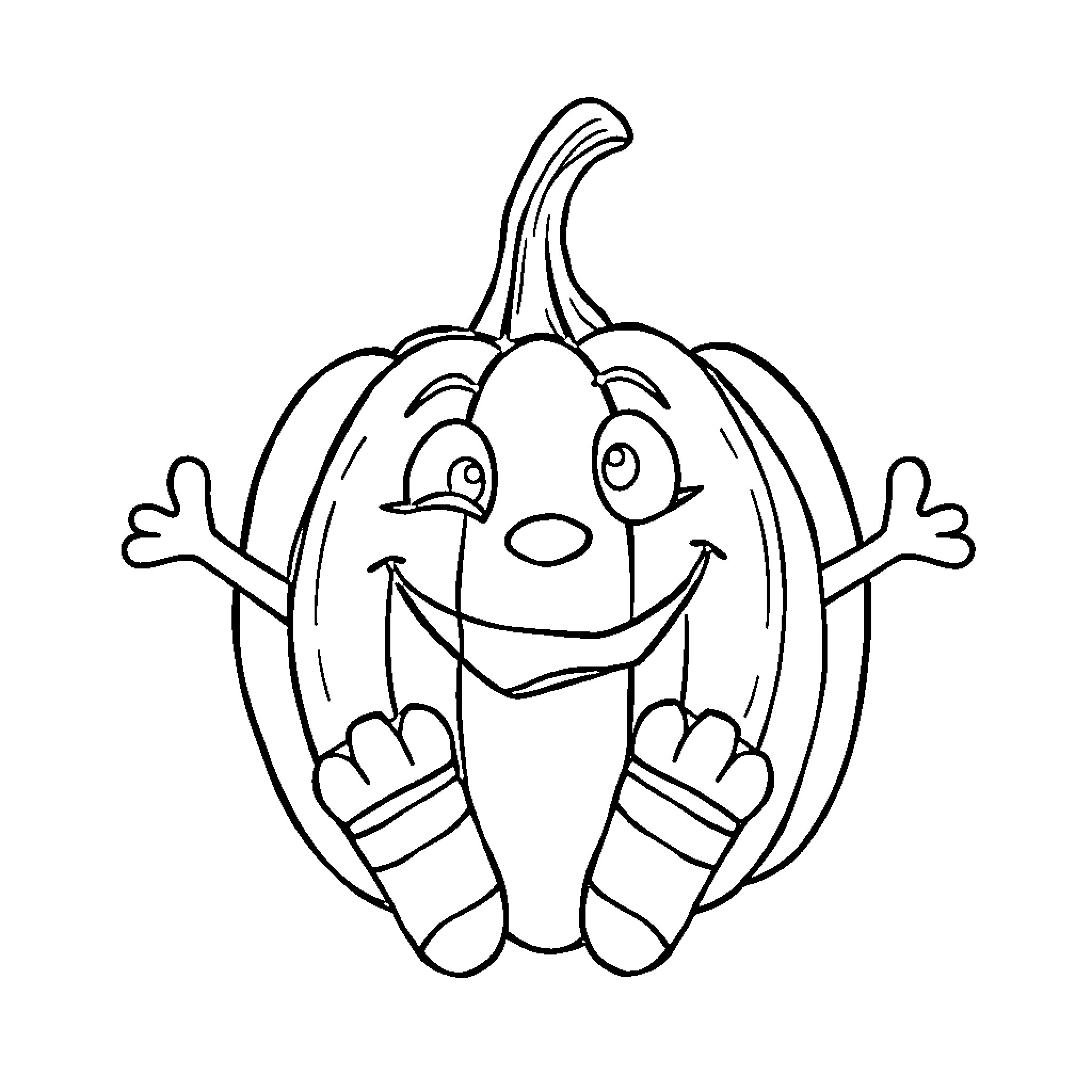 Pumpkin with Smiling Expression Coloring Page (free black-and-white line drawing printable PDF for all, from beginners to advanced learners, including children, teens, adults, and seniors)