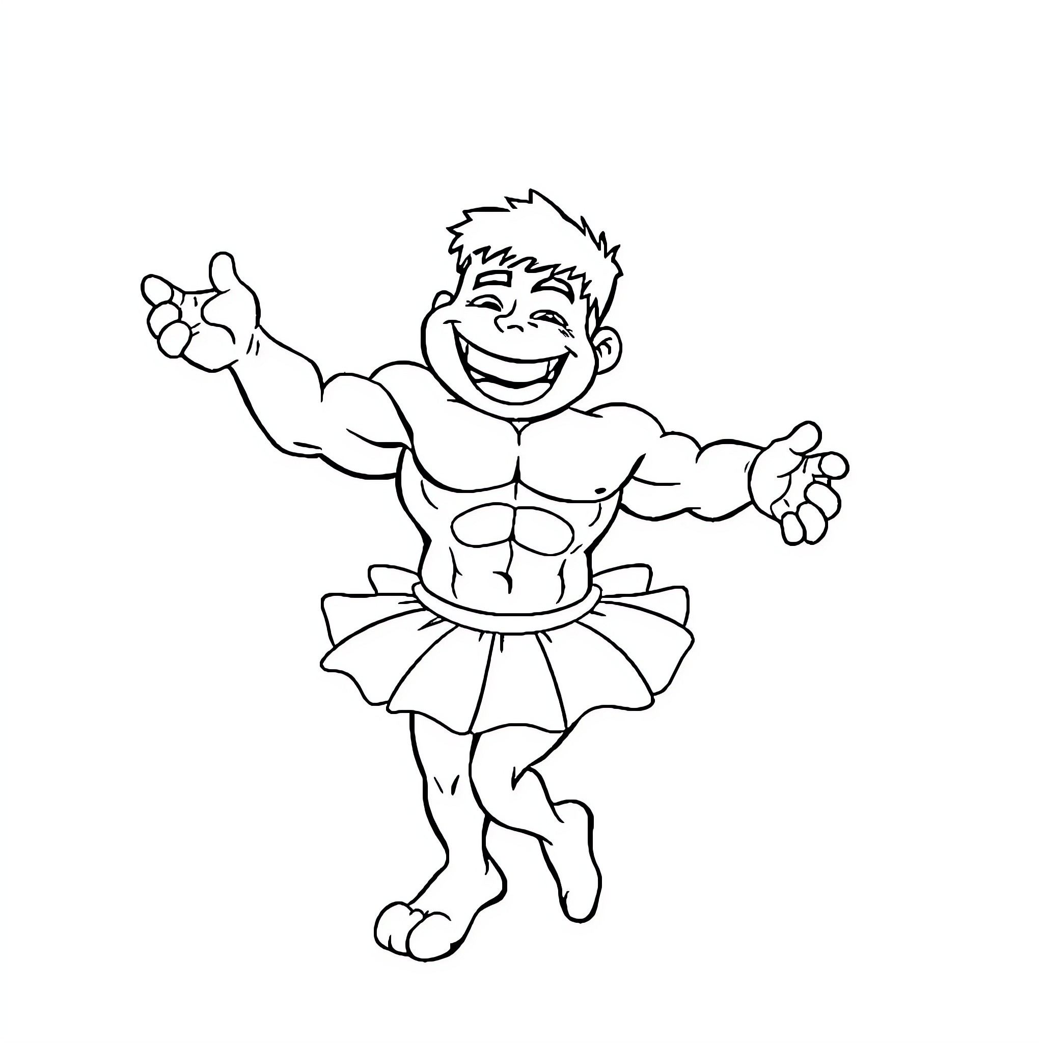 Hulk cheerful character dancing in costume Coloring Page (free black-and-white line drawing printable PDF for all, from beginners to advanced learners, including children, teens, adults, and seniors)