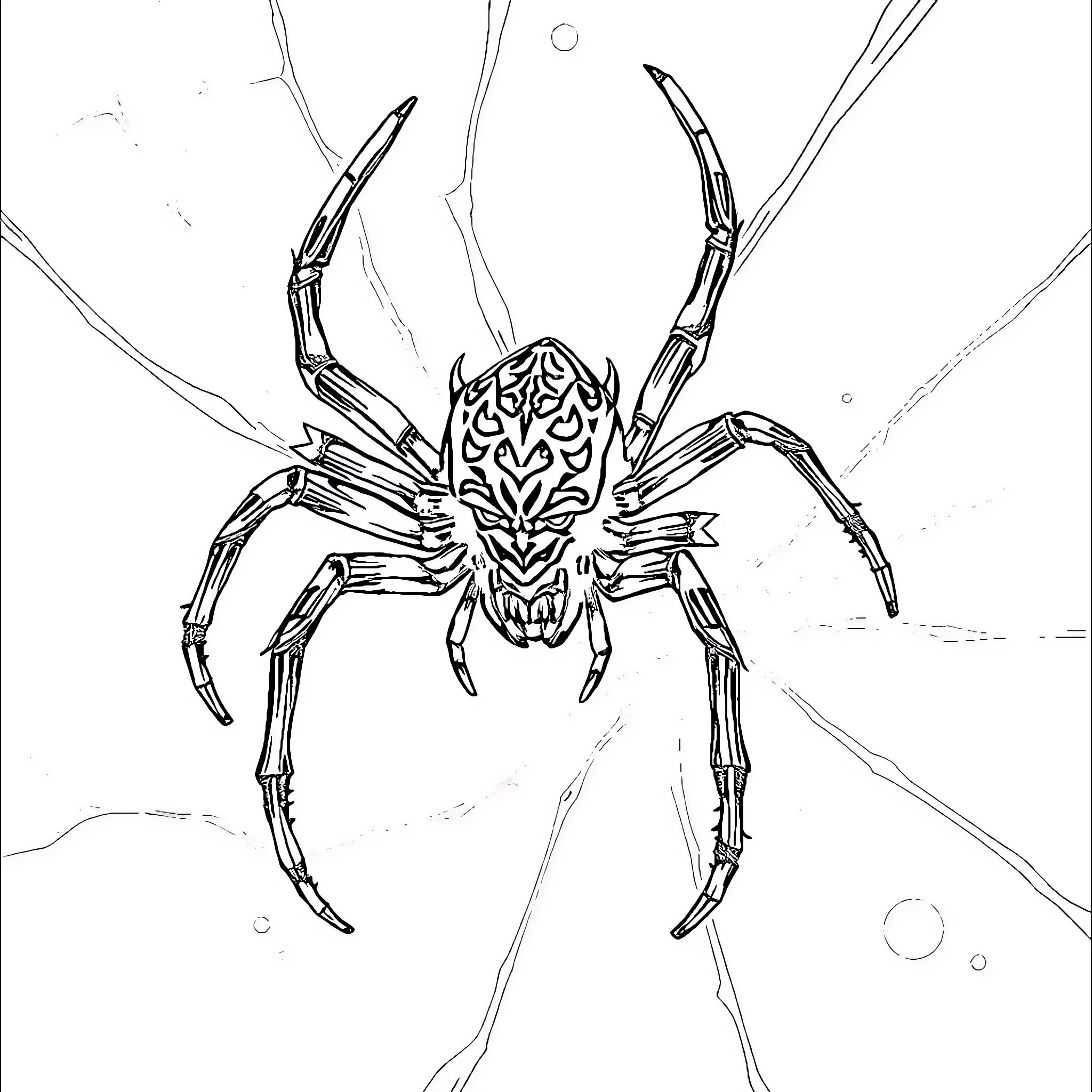 Spider with intricate web design Coloring Page (free black-and-white line drawing printable PDF for all, from beginners to advanced learners, including children, teens, adults, and seniors)