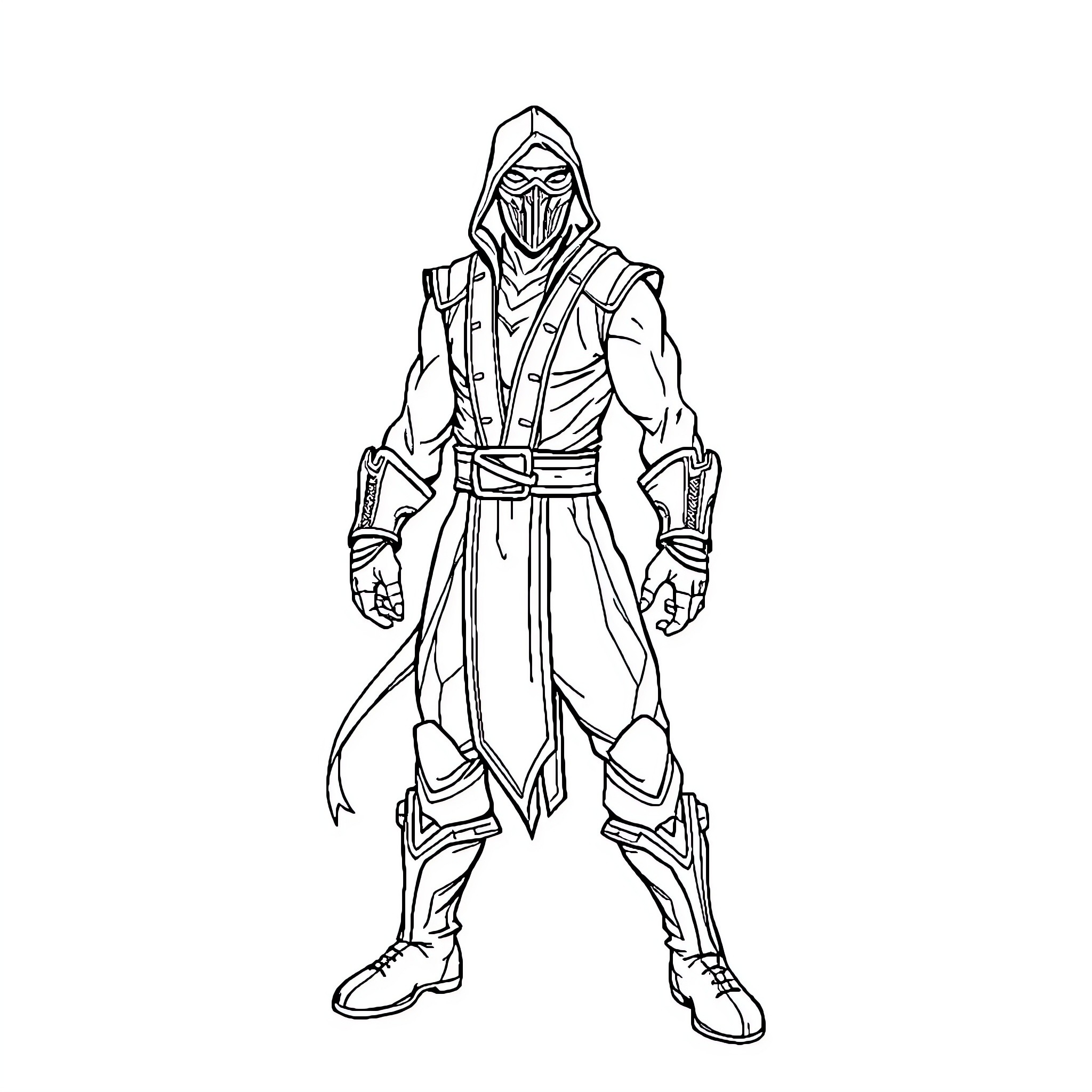 Rain on a mysterious warrior in battle gear Coloring Page (free black-and-white line drawing printable PDF for all, from beginners to advanced learners, including children, teens, adults, and seniors)