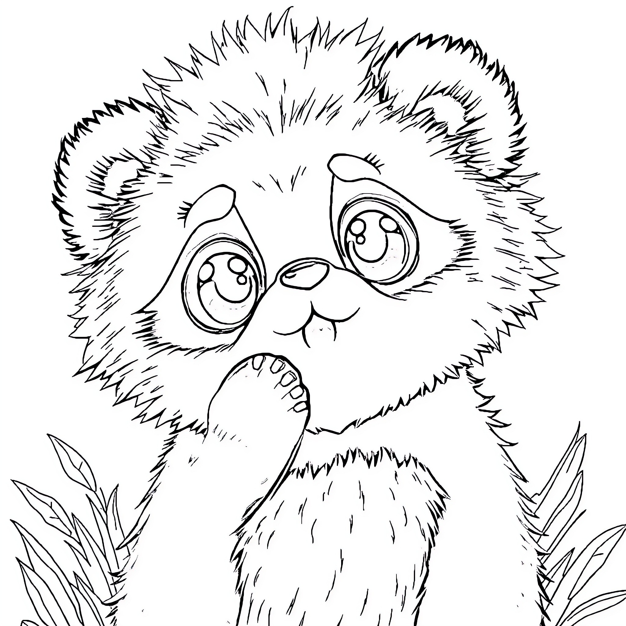 Panda with a cheerful expression in a natural setting Coloring Page (free black-and-white line drawing printable PDF for all, from beginners to advanced learners, including children, teens, adults, and seniors)