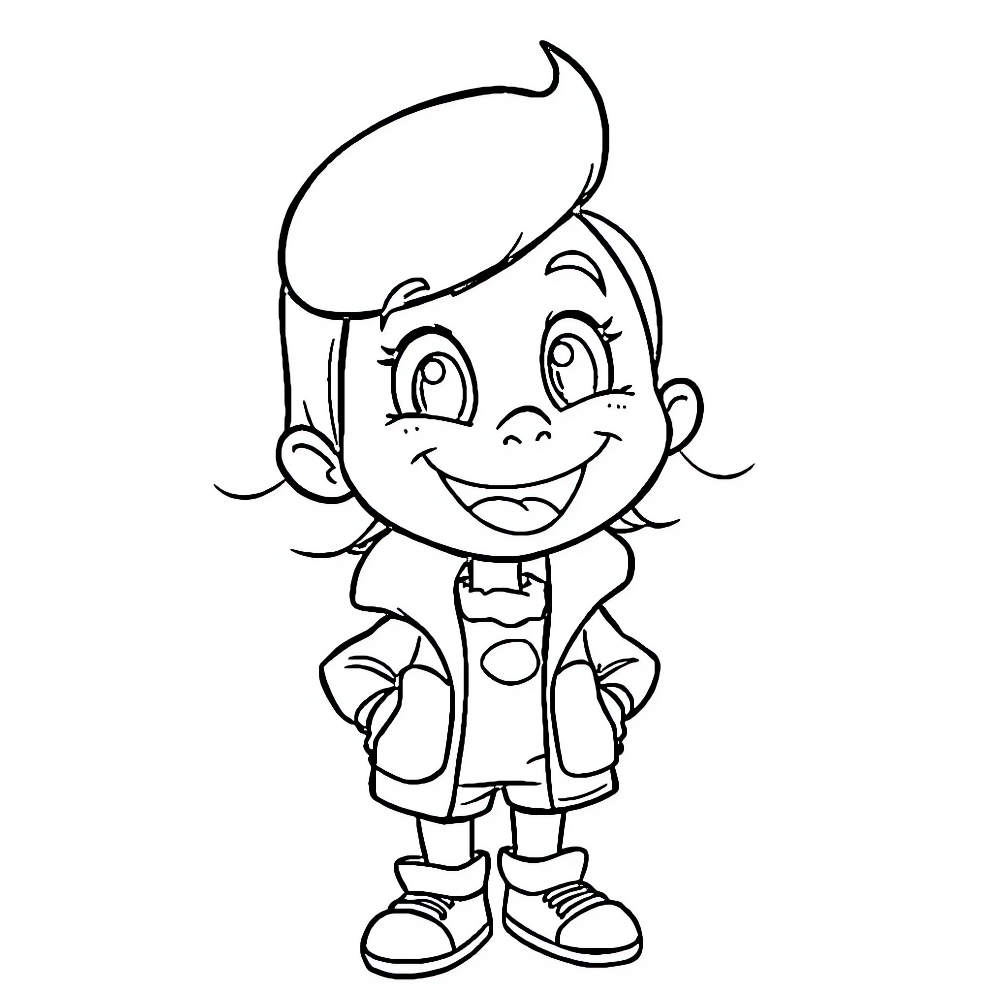 Pen Depicting Cheerful Boy in Casual Outfit Coloring Page (free black-and-white line drawing printable PDF for all, from beginners to advanced learners, including children, teens, adults, and seniors)