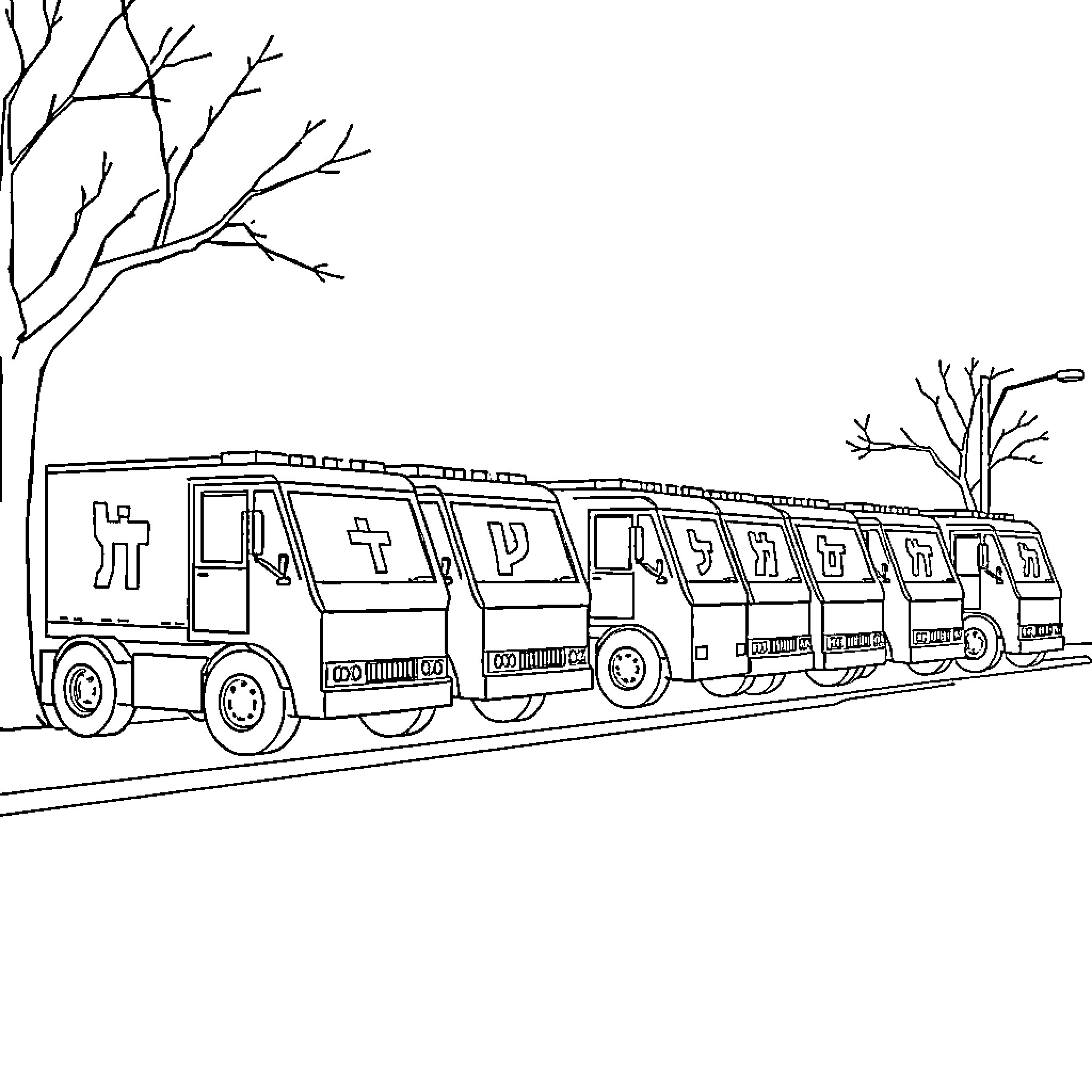 Garbage Truck Transporting Waste on a Wintry Road Coloring Page (free black-and-white line drawing printable PDF for all, from beginners to advanced learners, including children, teens, adults, and seniors)