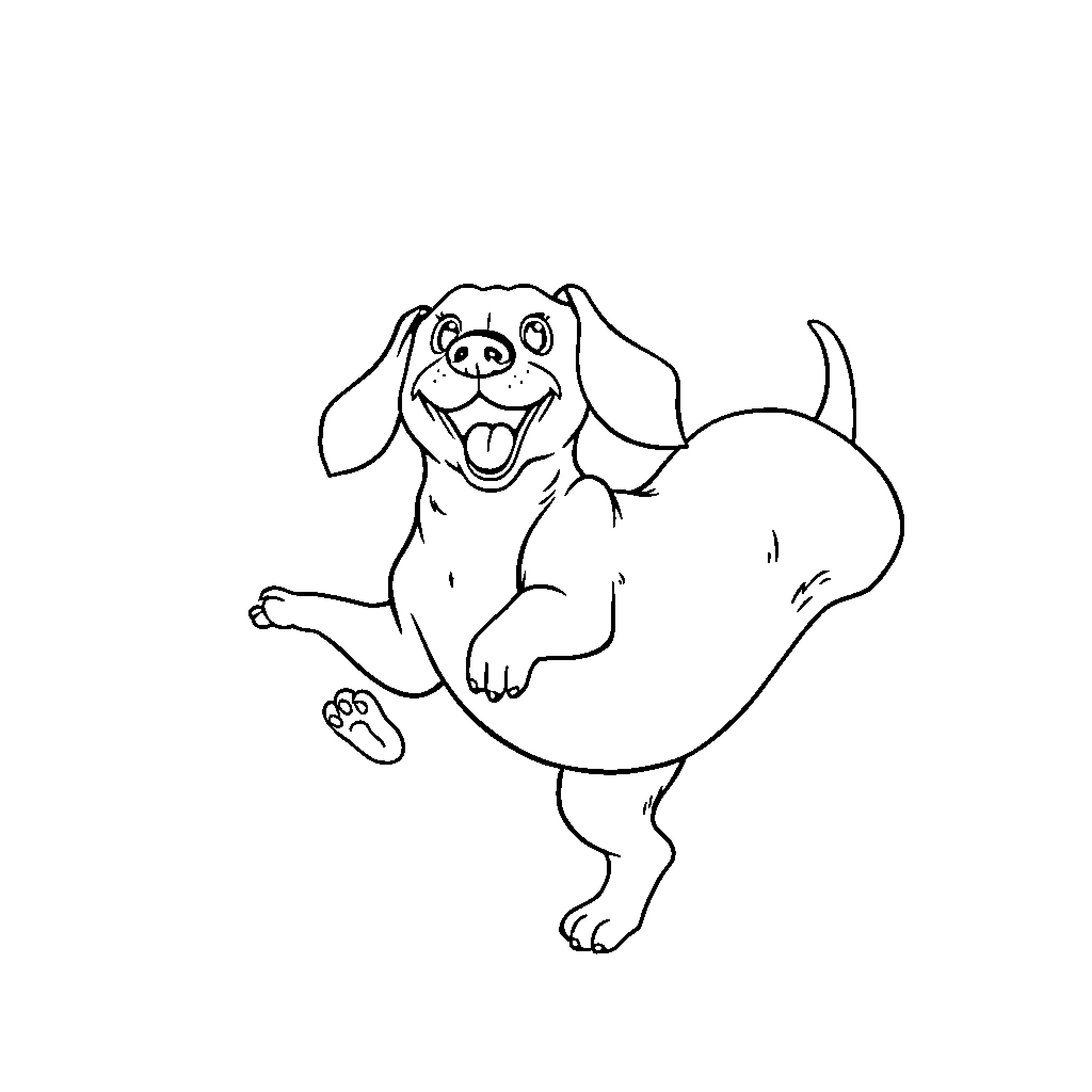 Weenie Dog Happily Wagging Tail Coloring Page (free black-and-white line drawing printable PDF for all, from beginners to advanced learners, including children, teens, adults, and seniors)