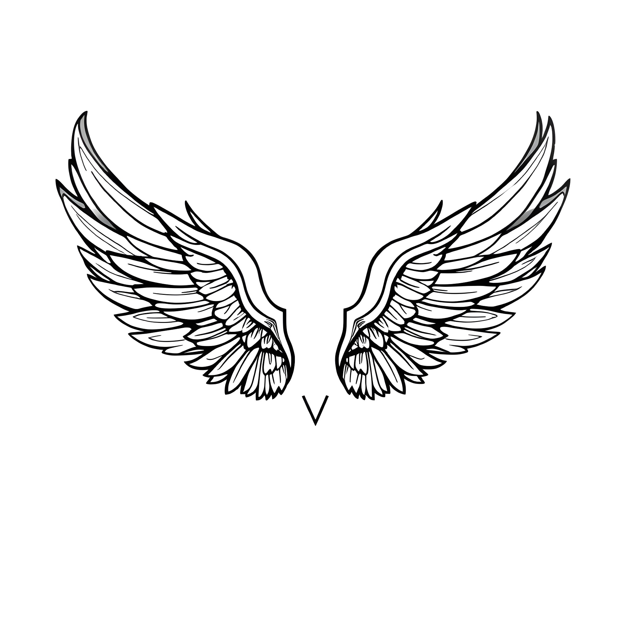 Logo of winged angel's arms spread open Coloring Page (free black-and-white line drawing printable PDF for all, from beginners to advanced learners, including children, teens, adults, and seniors)