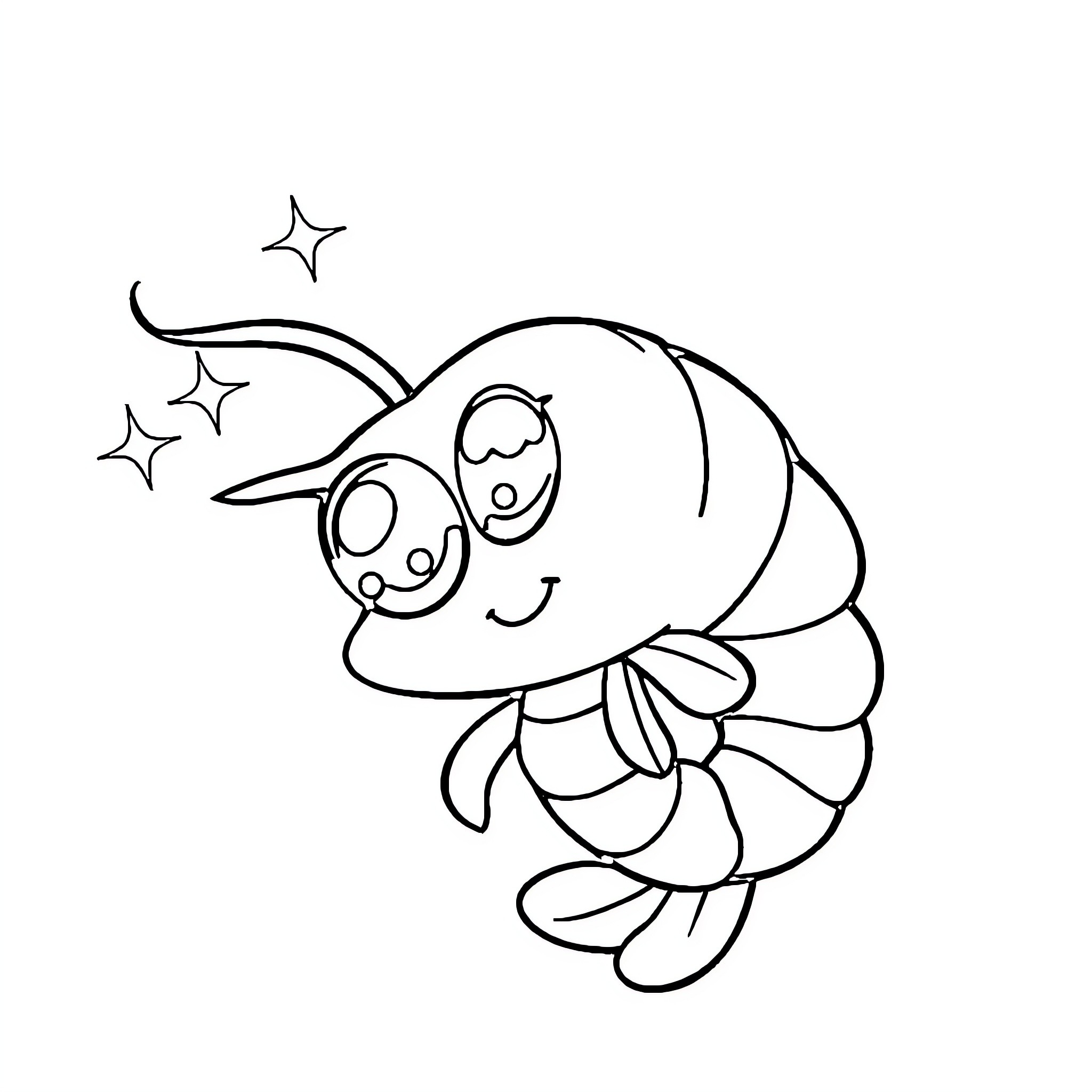 Shrimp swimming joyfully among the stars Coloring Page (free black-and-white line drawing printable PDF for all, from beginners to advanced learners, including children, teens, adults, and seniors)