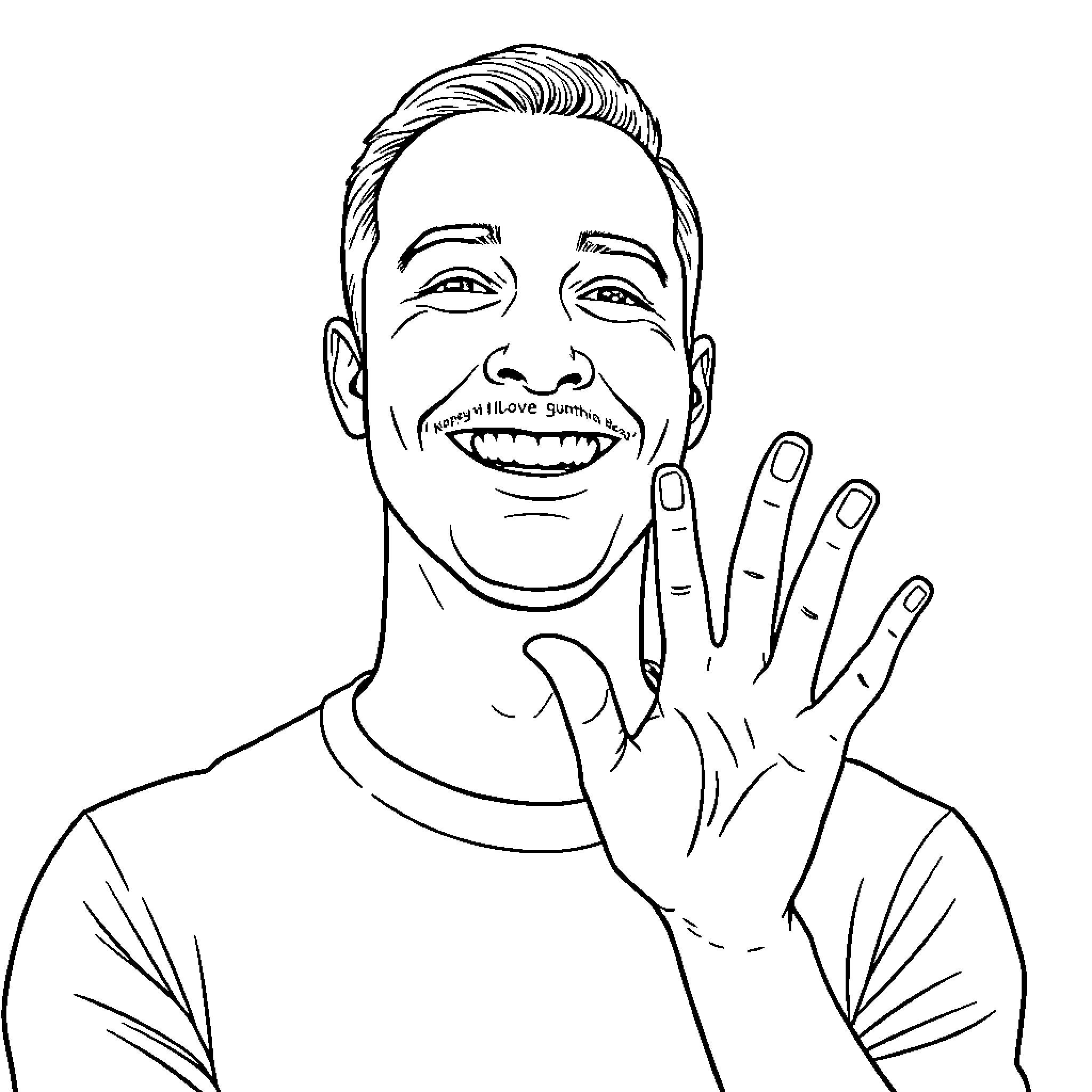 Man Smiling Happily and Waving Coloring Page (free black-and-white line drawing printable PDF for all, from beginners to advanced learners, including children, teens, adults, and seniors)