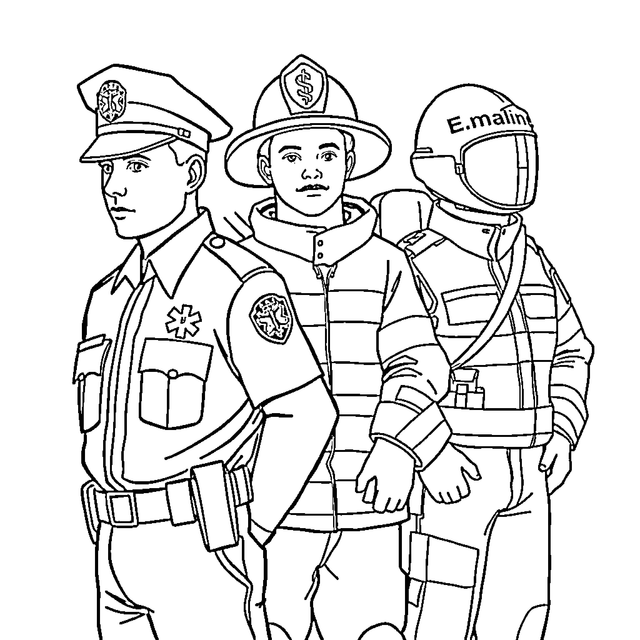 Police Man in Uniform with Protective Gear Coloring Page (free black-and-white line drawing printable PDF for all, from beginners to advanced learners, including children, teens, adults, and seniors)