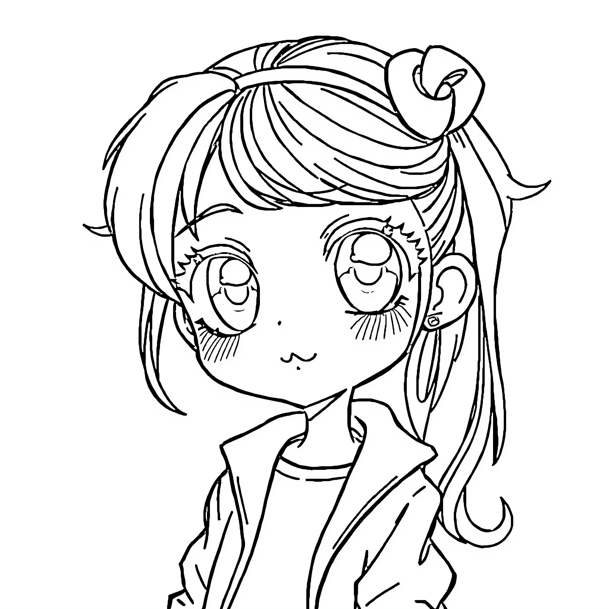 Anime Girl with Expressive Eyes and Stylized Hair Coloring Page (free black-and-white line drawing printable PDF for all, from beginners to advanced learners, including children, teens, adults, and seniors)