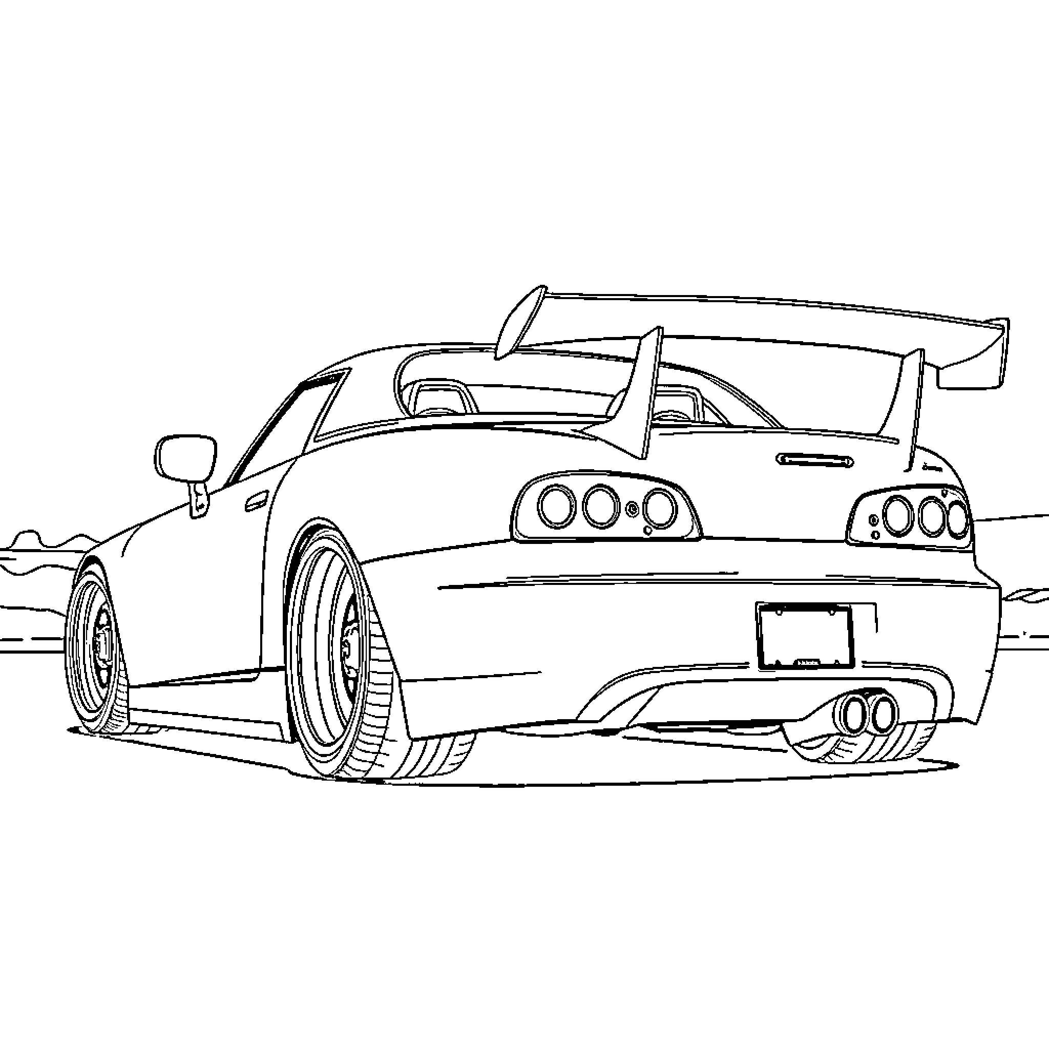 Honda S2000 racing on the track Coloring Page (free black-and-white line drawing printable PDF for all, from beginners to advanced learners, including children, teens, adults, and seniors)