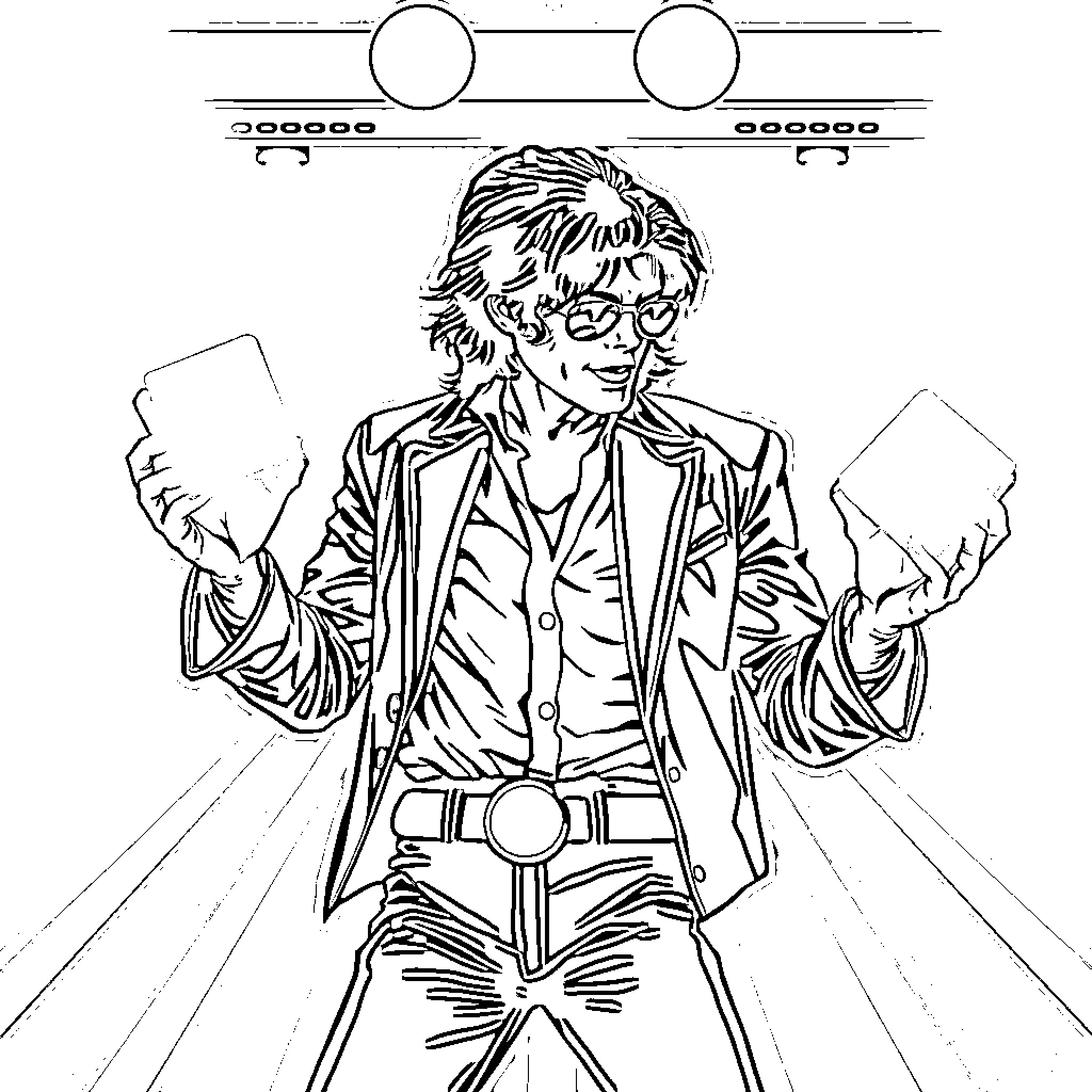 Michael Jackson performing on stage with flair Coloring Page (free black-and-white line drawing printable PDF for all, from beginners to advanced learners, including children, teens, adults, and seniors)