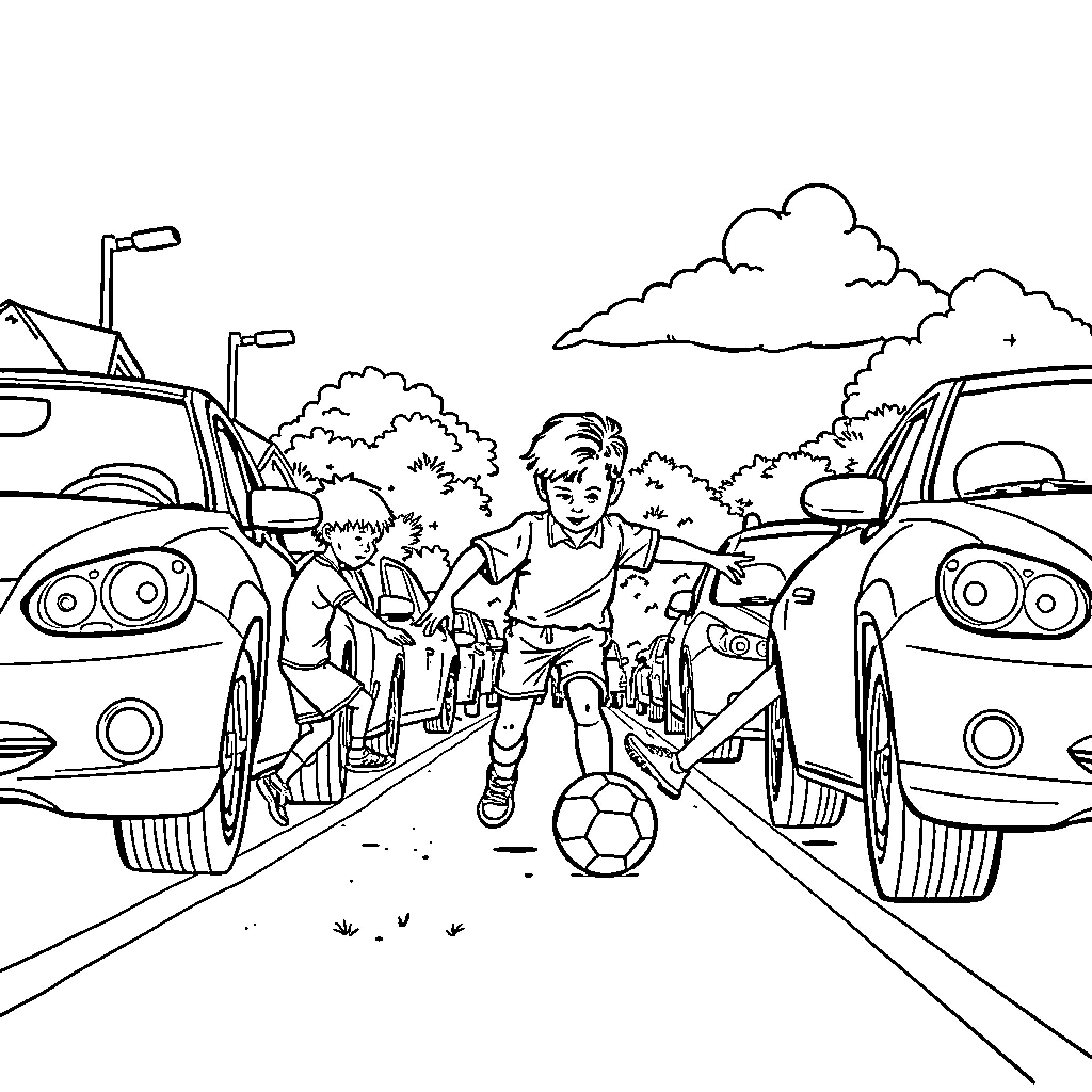 Football players enjoying a game on the field Coloring Page (free black-and-white line drawing printable PDF for all, from beginners to advanced learners, including children, teens, adults, and seniors)