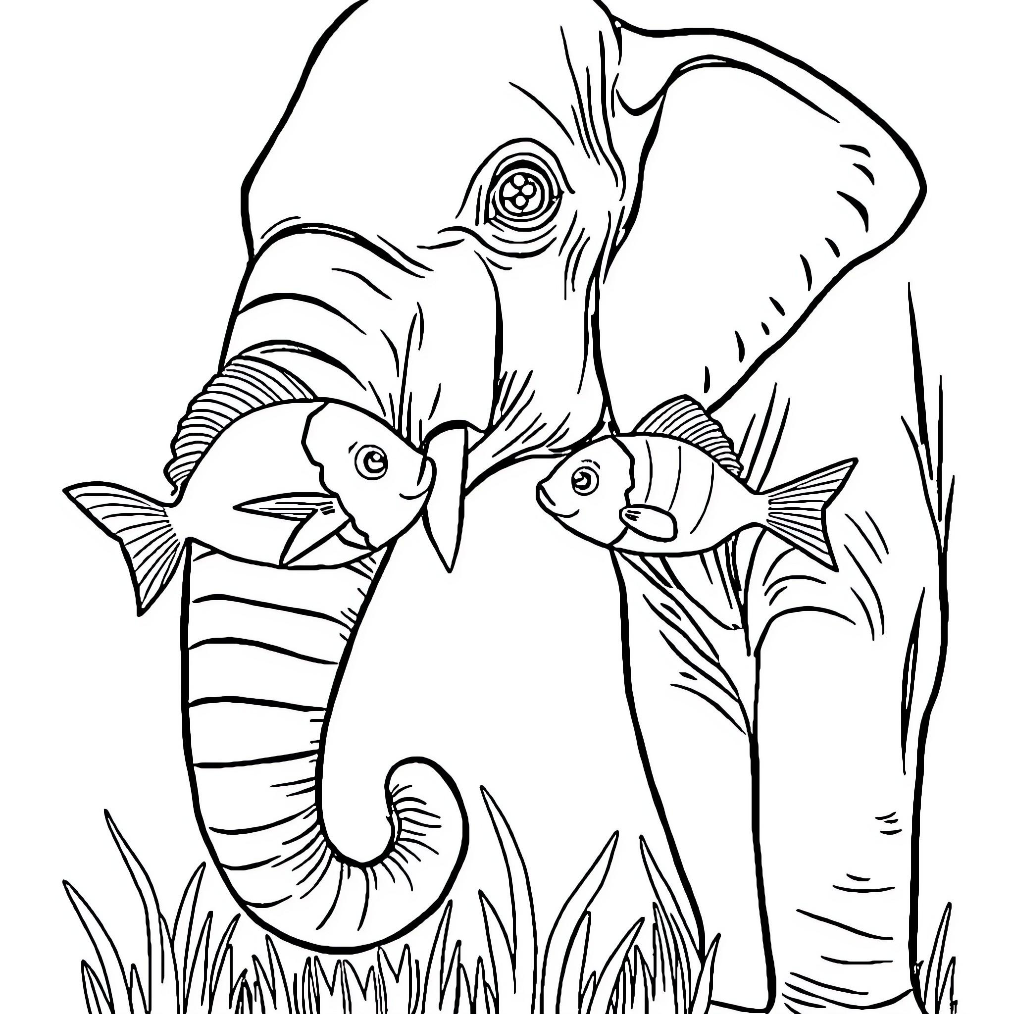 Fish exploring underwater world with marine creatures Coloring Page (free black-and-white line drawing printable PDF for all, from beginners to advanced learners, including children, teens, adults, and seniors)