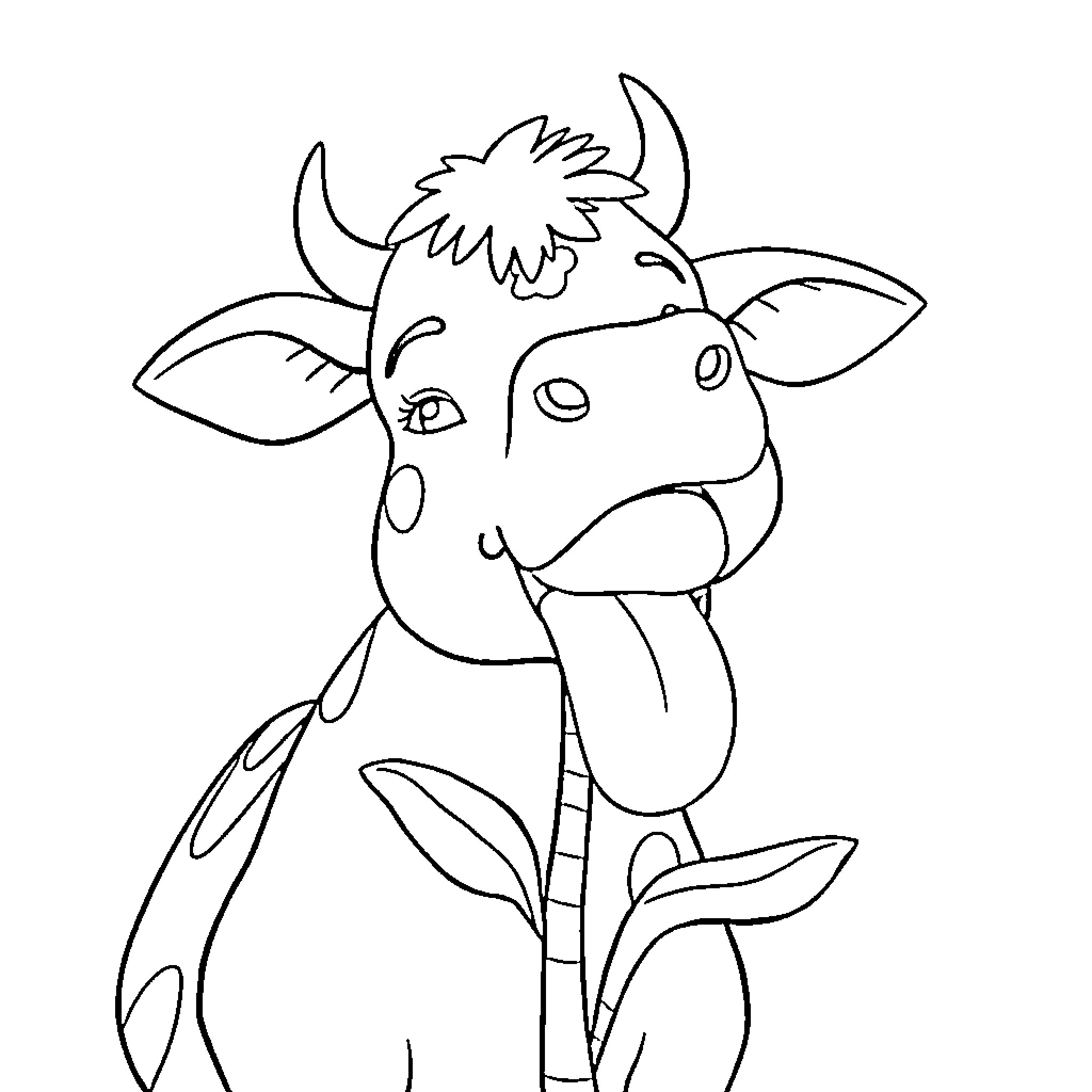 Cow Plant making a funny face Coloring Page (free black-and-white line drawing printable PDF for all, from beginners to advanced learners, including children, teens, adults, and seniors)