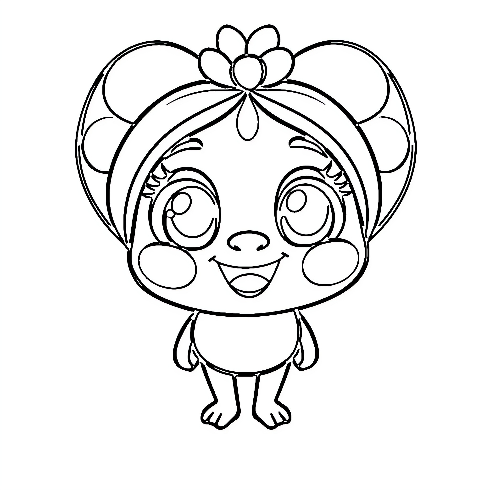 Labubu's Cheerful Flower Adornment Coloring Page (free black-and-white line drawing printable PDF for all, from beginners to advanced learners, including children, teens, adults, and seniors)